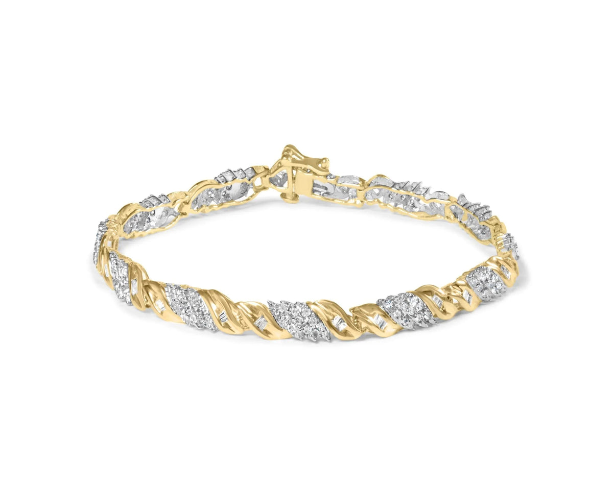 10K Yellow Gold 1.00 Cttw Diamond Wave Cluster Link Bracelet (J - K Color, SI1 - SI2 Clarity) - 7" Inches - LinkagejewelrydesignLinkagejewelrydesign