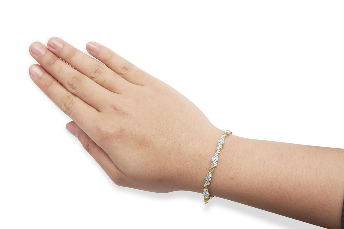 10K Yellow Gold 1.00 Cttw Diamond Wave Cluster Link Bracelet (J - K Color, SI1 - SI2 Clarity) - 7" Inches - LinkagejewelrydesignLinkagejewelrydesign