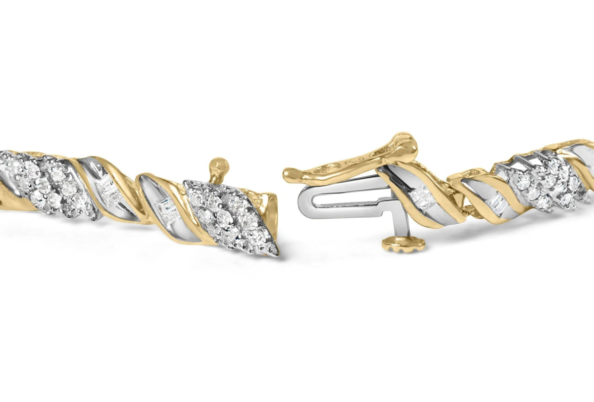 10K Yellow Gold 1.00 Cttw Diamond Wave Cluster Link Bracelet (J - K Color, SI1 - SI2 Clarity) - 7" Inches - LinkagejewelrydesignLinkagejewelrydesign