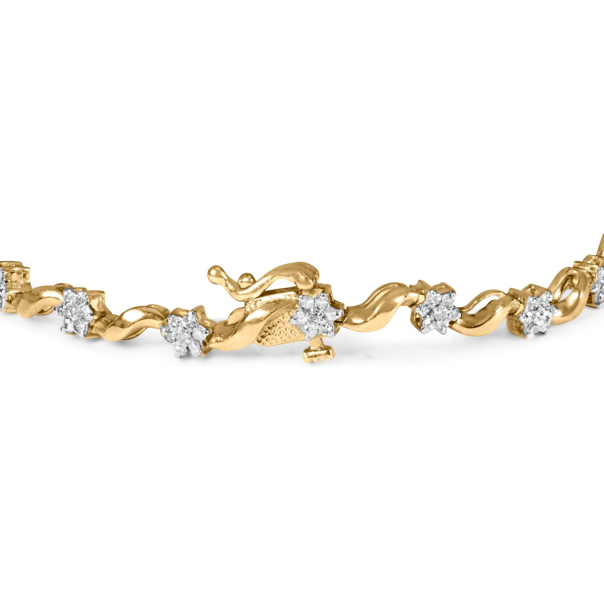 10k Yellow Gold 1.00 Cttw Round - Cut Diamond Floral S - Link 7.50" Bracelet (I - J Color, I2 - I3 Clarity) - LinkagejewelrydesignLinkagejewelrydesign