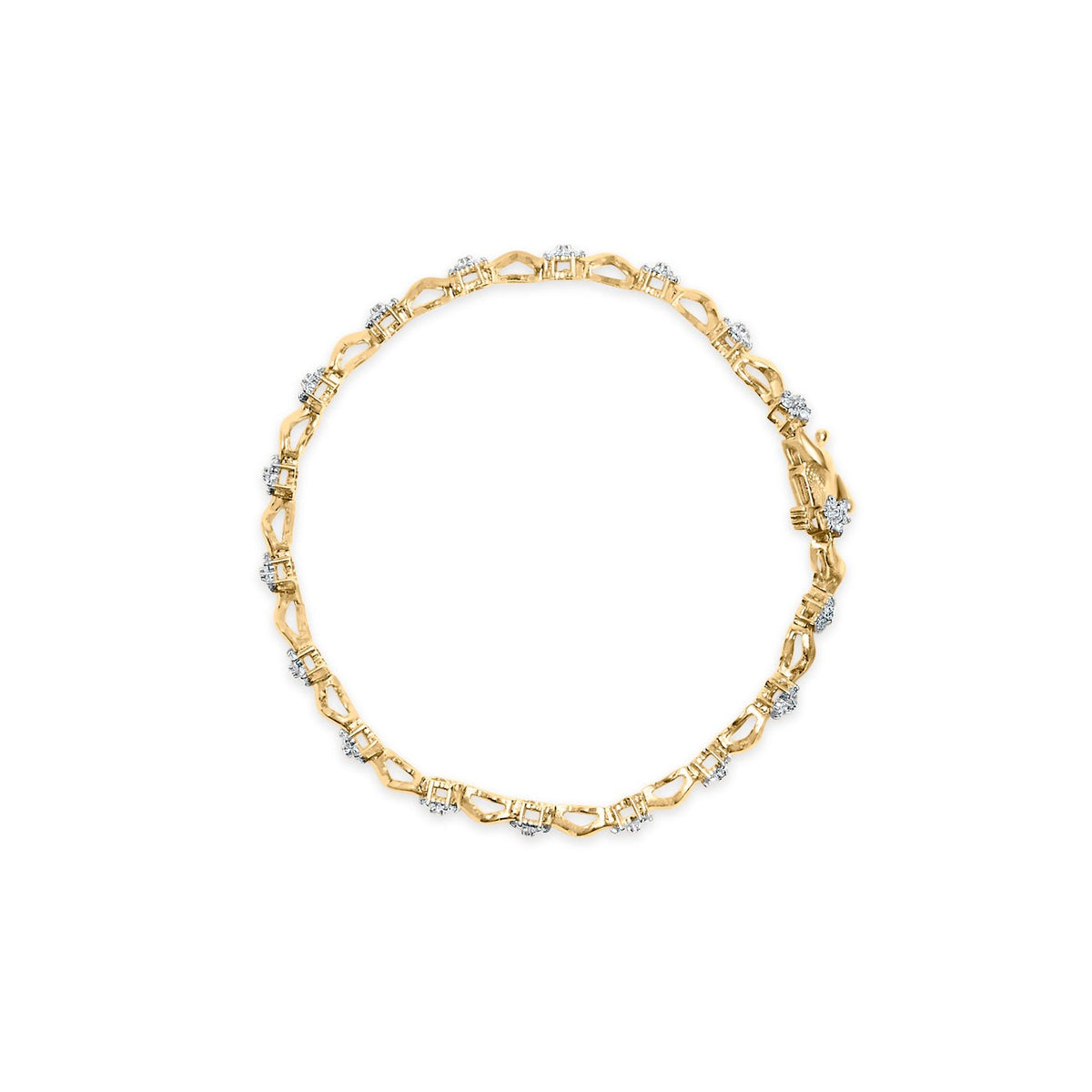 10k Yellow Gold 1.00 Cttw Round - Cut Diamond Floral S - Link 7.50" Bracelet (I - J Color, I2 - I3 Clarity) - LinkagejewelrydesignLinkagejewelrydesign
