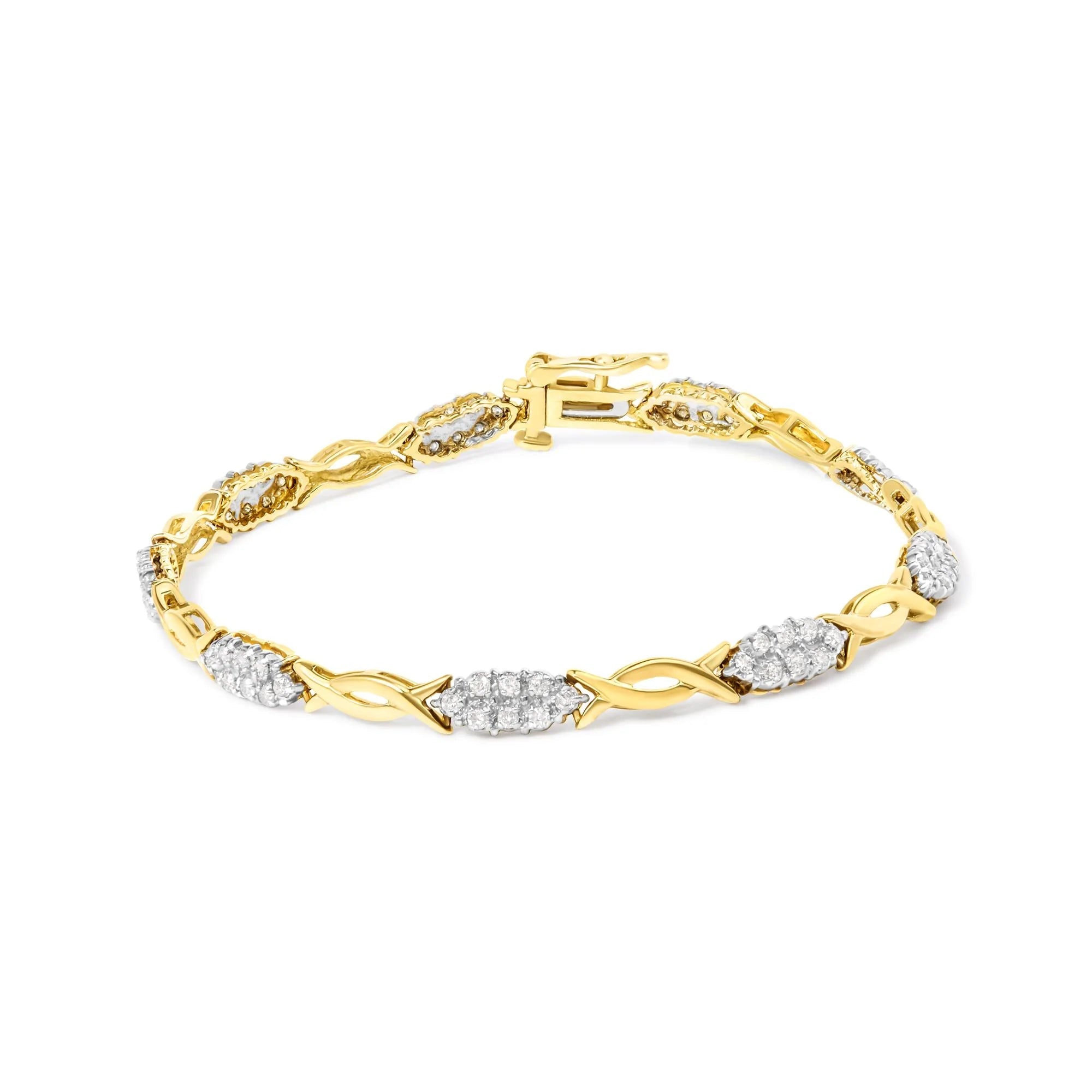 10K Yellow Gold 1.00 Cttw Round - Cut Diamond Spiral Link 7" Bracelet (H - I Color, I2 - I3 Clarity) - LinkagejewelrydesignLinkagejewelrydesign