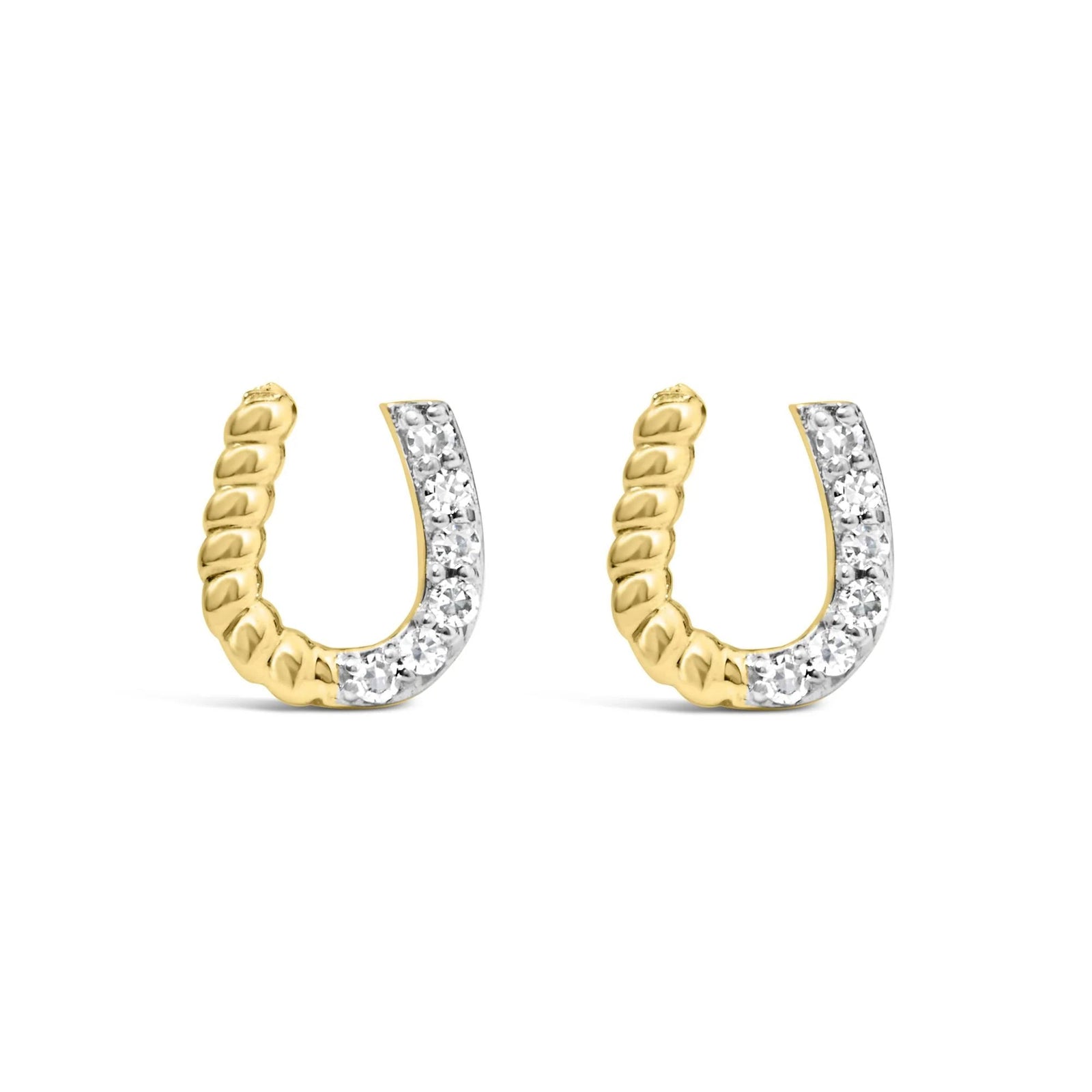 10K Yellow Gold 1/10 Cttw Braided Horseshoe Stud Earrings (H - I Color, SI1 - SI2 Clarity) - LinkagejewelrydesignLinkagejewelrydesign