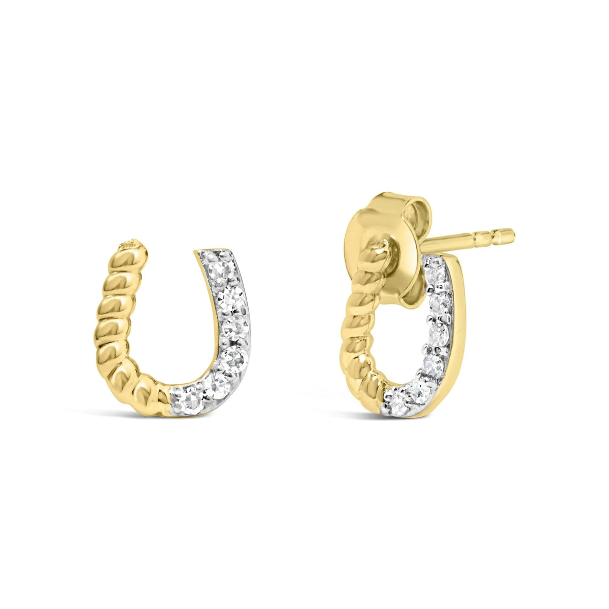 10K Yellow Gold 1/10 Cttw Braided Horseshoe Stud Earrings (H - I Color, SI1 - SI2 Clarity) - LinkagejewelrydesignLinkagejewelrydesign