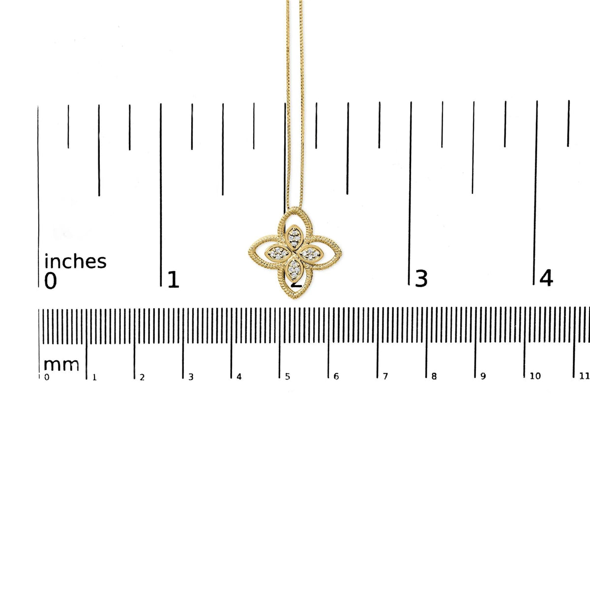 10K Yellow Gold 1/10 Cttw Diamond Floral Motif with Beaded Halo Pendant 18&quot; Necklace (I - J Color, I1 - I2 Clarity) - LinkagejewelrydesignLinkagejewelrydesign