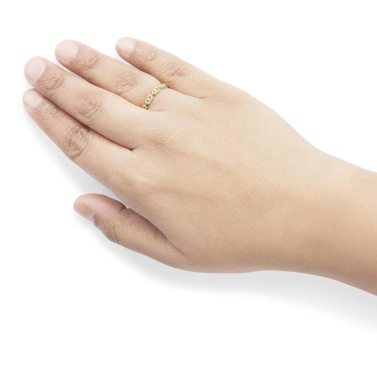 10K Yellow Gold 1/10 Cttw Paperclip Style Link Band Ring (H - I Color, I1 - I2 Clarity) - LinkagejewelrydesignLinkagejewelrydesign