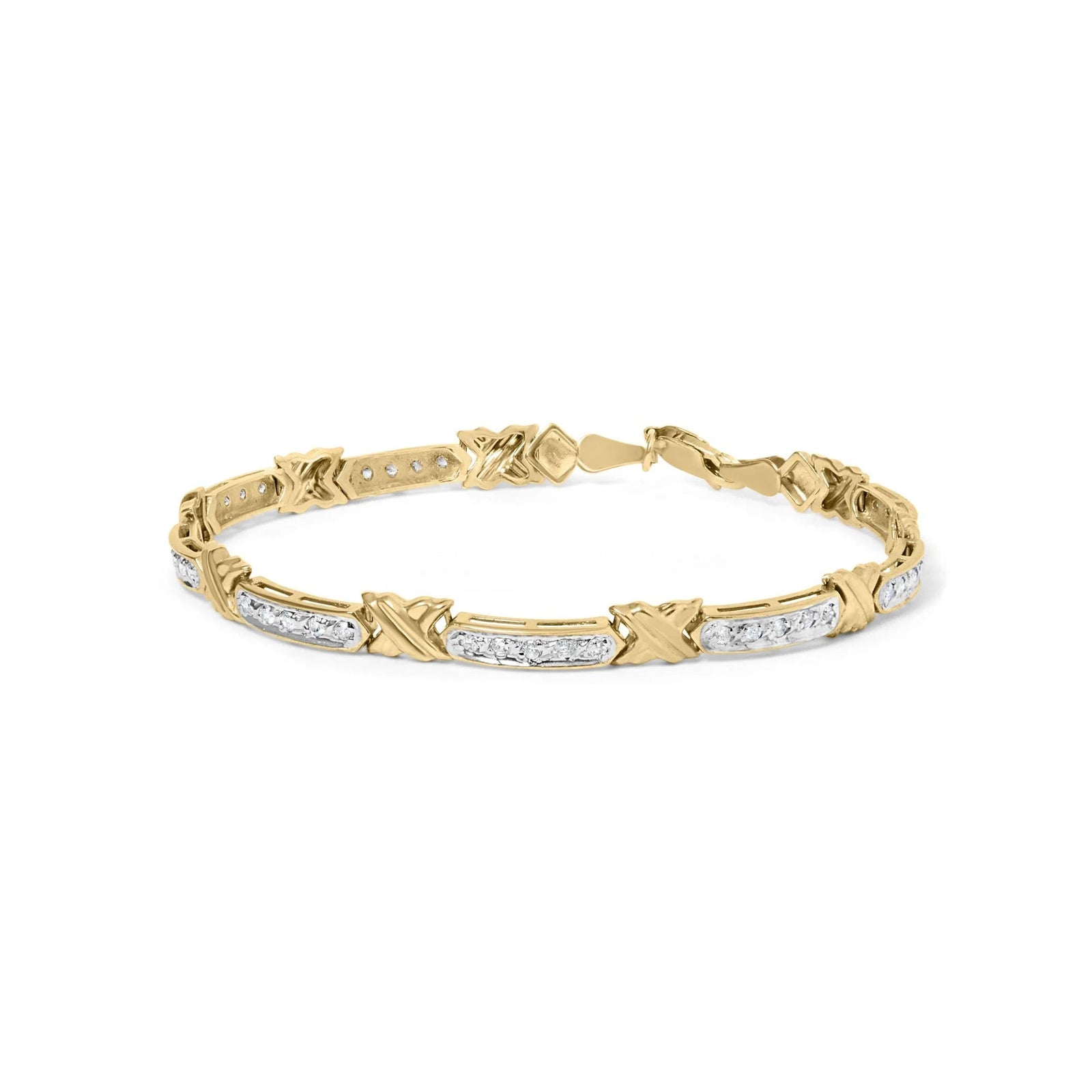 10K Yellow Gold 1/2 Cttw Diamond X - Link 7" Bracelet (I - J Color, I1 - I2 Clarity) - LinkagejewelrydesignLinkagejewelrydesign