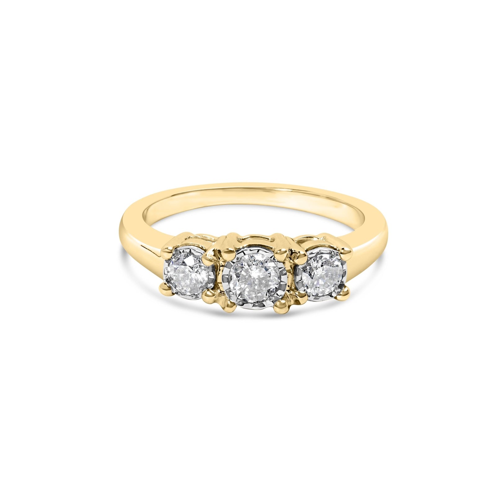 10K Yellow Gold 1/2 Cttw Miracle Set Round Diamond Three Stone Illusion Plate Ring (I - J Color, I2 - I3 Clarity) - Size 7 - LinkagejewelrydesignLinkagejewelrydesign