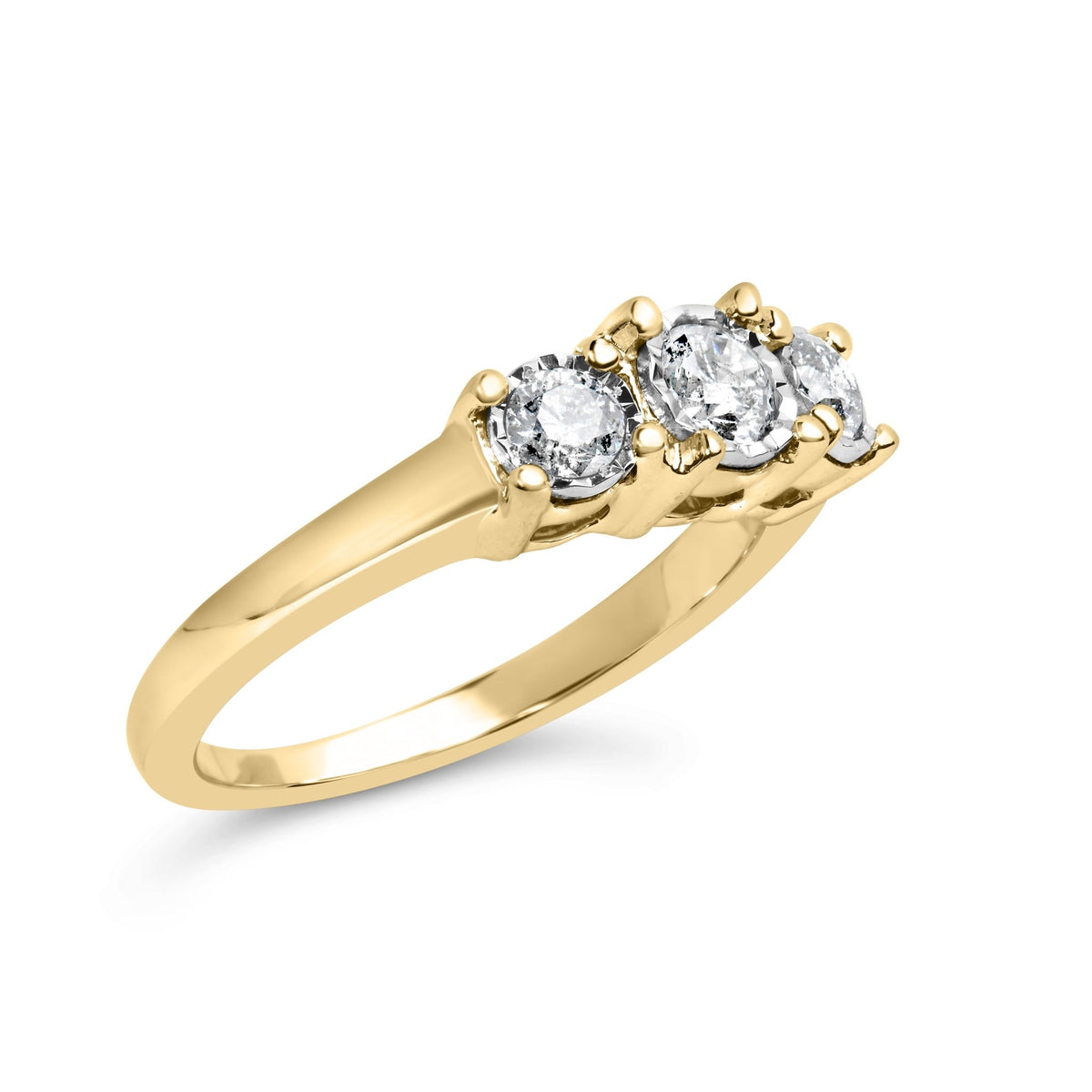 10K Yellow Gold 1/2 Cttw Miracle Set Round Diamond Three Stone Illusion Plate Ring (I - J Color, I2 - I3 Clarity) - Size 7 - LinkagejewelrydesignLinkagejewelrydesign