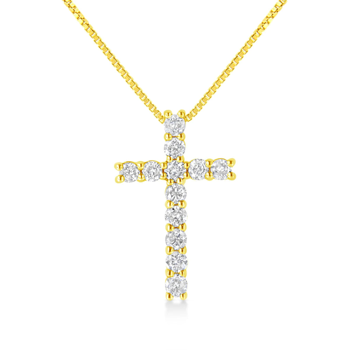 10K Yellow Gold 1/2 Cttw Round Brilliant Cut Diamond Cross 18" Pendant Necklace (J - K Color, I2 - I3 Clarity) - LinkagejewelrydesignLinkagejewelrydesign