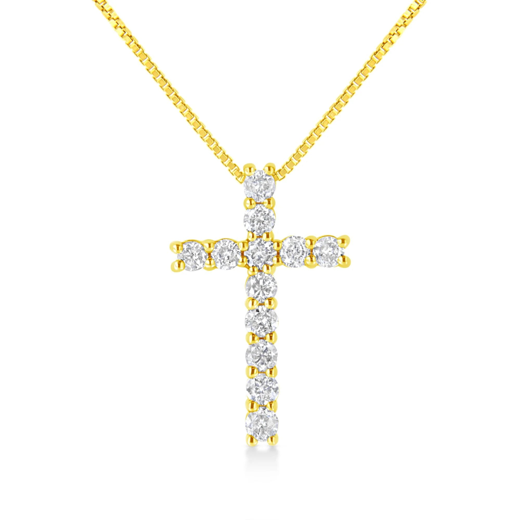 10K Yellow Gold 1/2 Cttw Round Brilliant Cut Diamond Cross 18" Pendant Necklace (J - K Color, I2 - I3 Clarity) - LinkagejewelrydesignLinkagejewelrydesign
