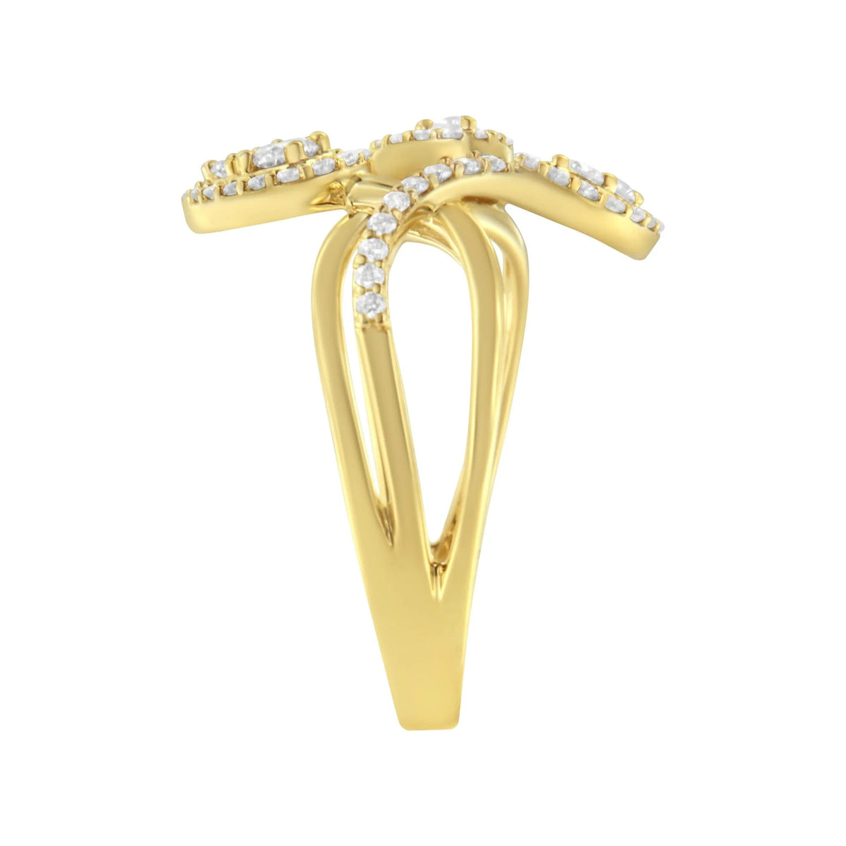 10K Yellow Gold 1/2 Cttw Round - Cut Diamond Layered Crossover Triple Leaf Bypass Ring (I - J Color, I1 - I2 Clarity) - LinkagejewelrydesignLinkagejewelrydesign