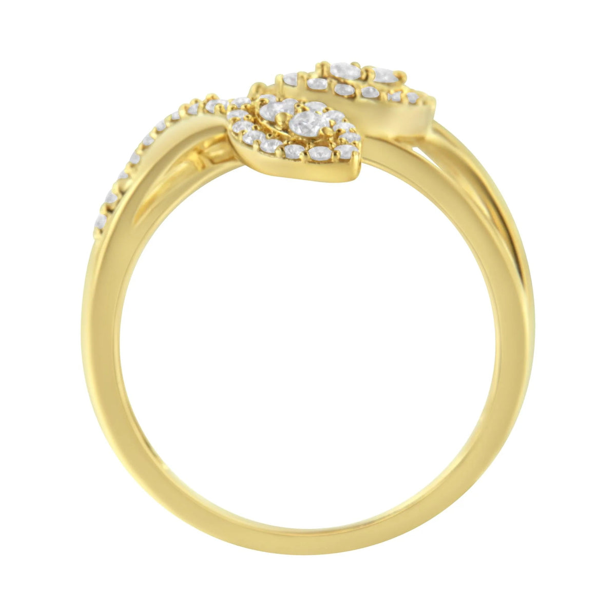 10K Yellow Gold 1/2 Cttw Round - Cut Diamond Layered Crossover Triple Leaf Bypass Ring (I - J Color, I1 - I2 Clarity) - LinkagejewelrydesignLinkagejewelrydesign