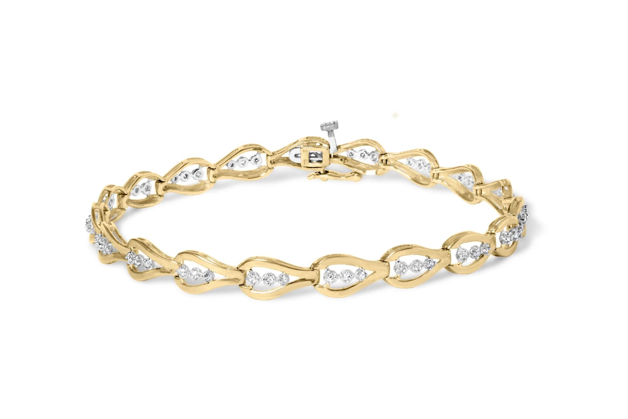 10k Yellow Gold 1/3 Cttw Diamond 3 Stone Teardrop Design Link Bracelet (I - J Color, I1 - I2 Clarity) - 7.25" Inches - LinkagejewelrydesignLinkagejewelrydesign
