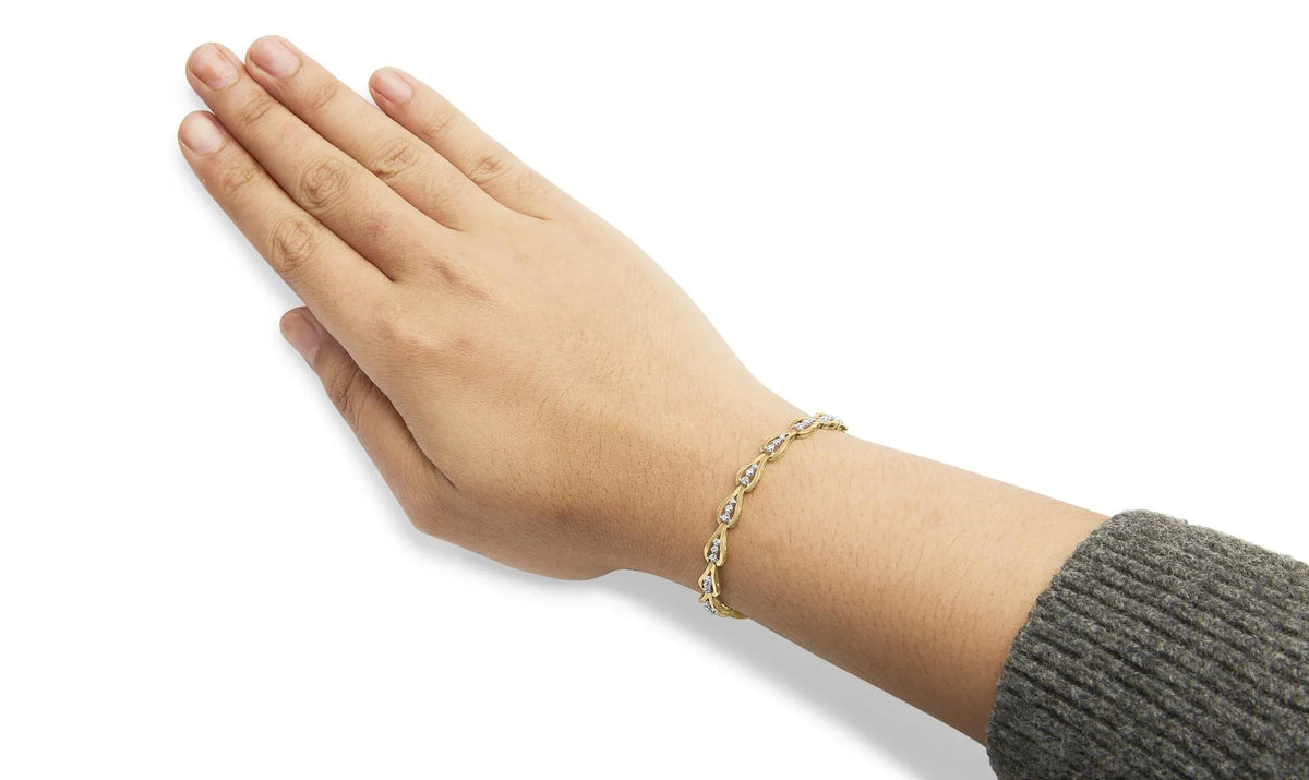 10k Yellow Gold 1/3 Cttw Diamond 3 Stone Teardrop Design Link Bracelet (I - J Color, I1 - I2 Clarity) - 7.25" Inches - LinkagejewelrydesignLinkagejewelrydesign