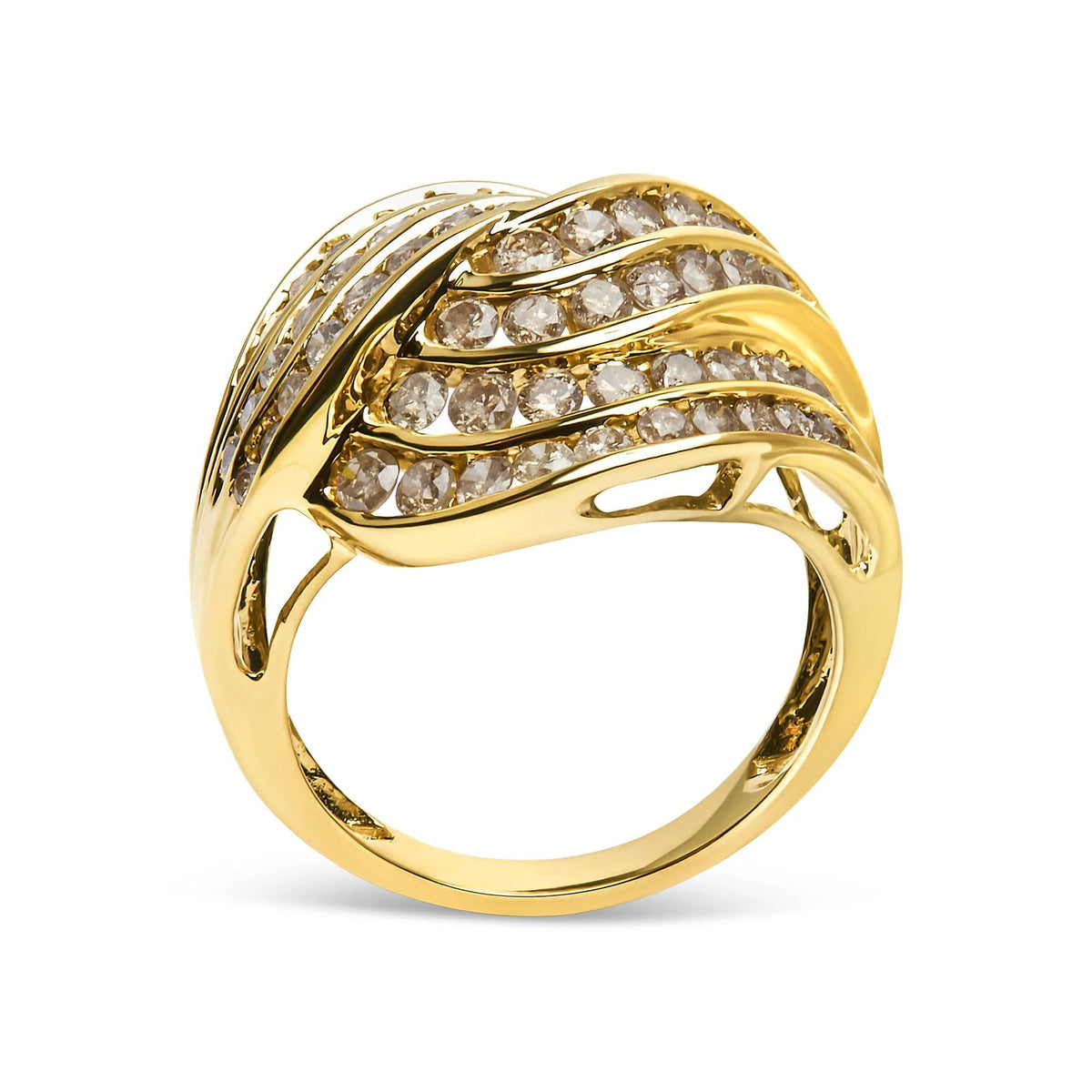 10K Yellow Gold 2.0 Cttw Channel Set Diamond Cocktail Swirl Band Ring (K - L Color, I1 - I2 Clarity) - LinkagejewelrydesignLinkagejewelrydesign