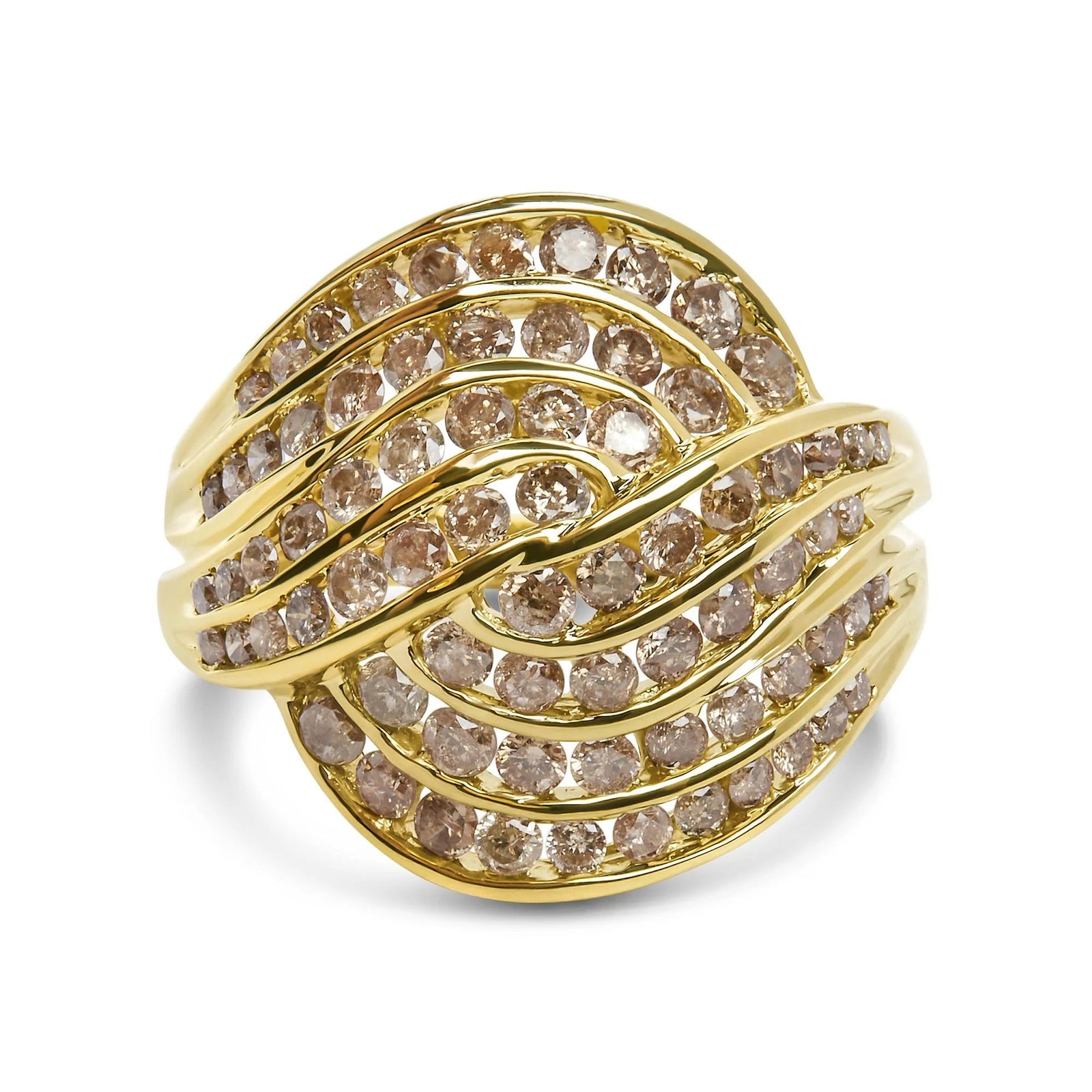 10K Yellow Gold 2.0 Cttw Channel Set Diamond Cocktail Swirl Band Ring (K - L Color, I1 - I2 Clarity) - LinkagejewelrydesignLinkagejewelrydesign