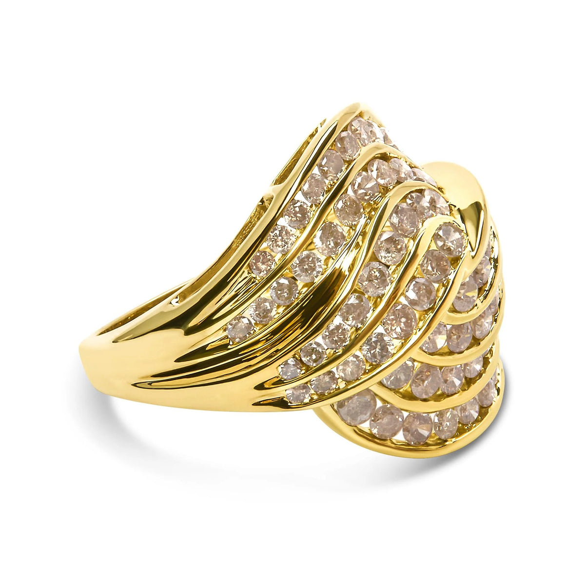 10K Yellow Gold 2.0 Cttw Channel Set Diamond Cocktail Swirl Band Ring (K - L Color, I1 - I2 Clarity) - LinkagejewelrydesignLinkagejewelrydesign