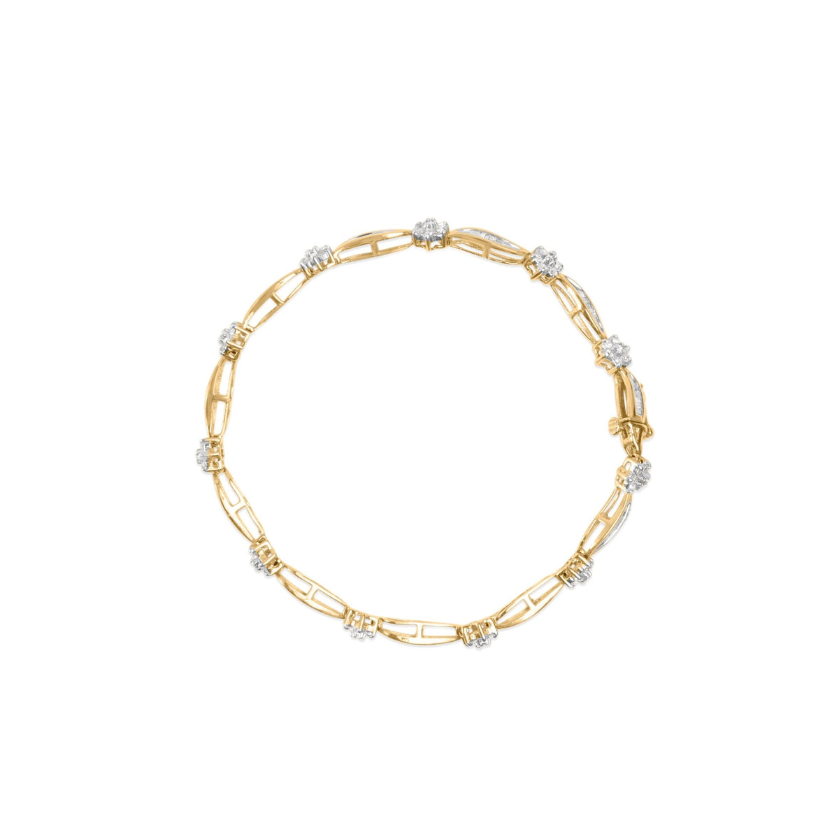 10K Yellow Gold 2.00 Cttw Round - Cut and Baguette - Cut Floral Design Swirl Link 7.5" Bracelet (H - I Color, I2 - I3 Clarity) - LinkagejewelrydesignLinkagejewelrydesign