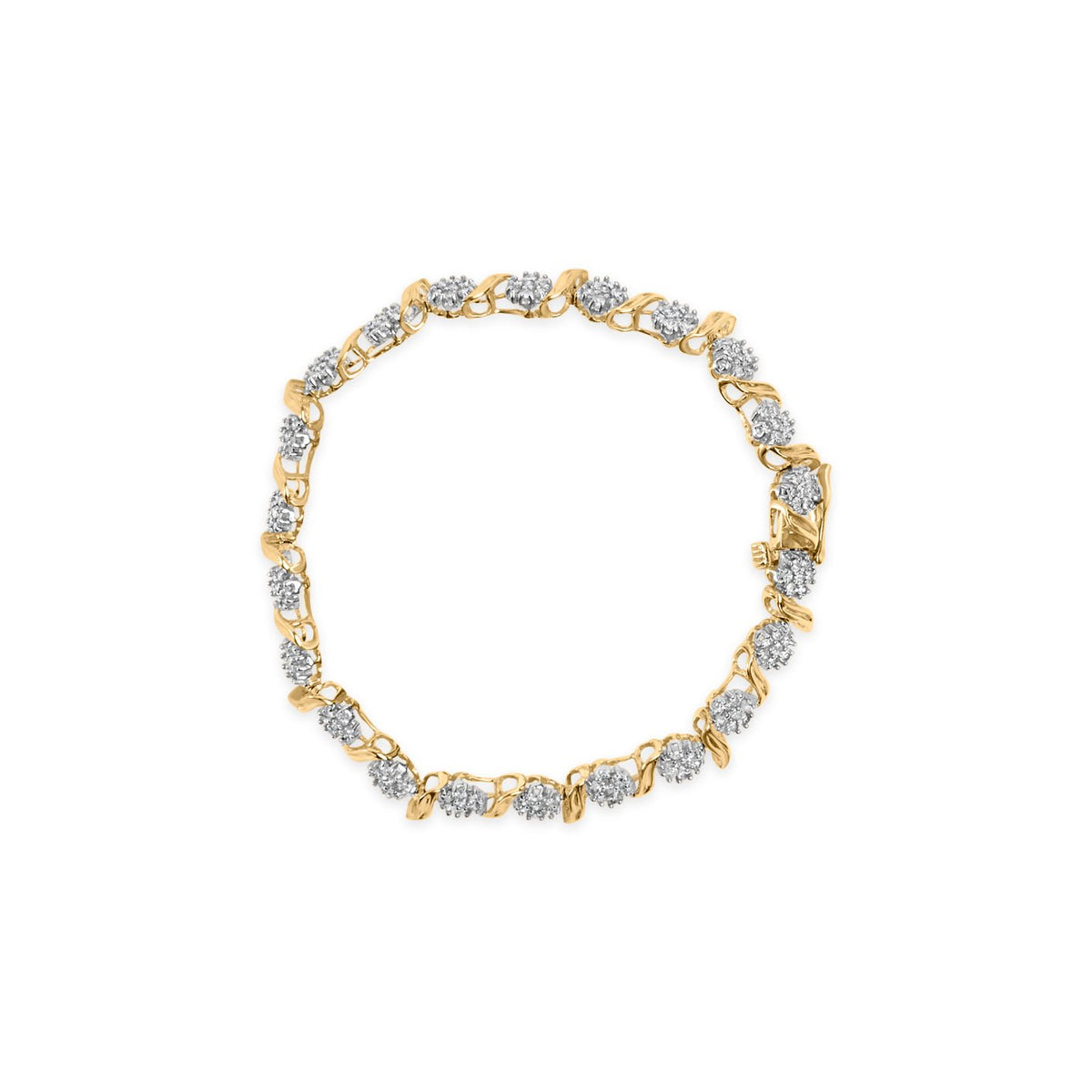 10K Yellow Gold 2.00 Cttw Round Cut Diamond 'S' Cluster Bracelet (J - K Color, I1 - I2 Clarity) - LinkagejewelrydesignLinkagejewelrydesign