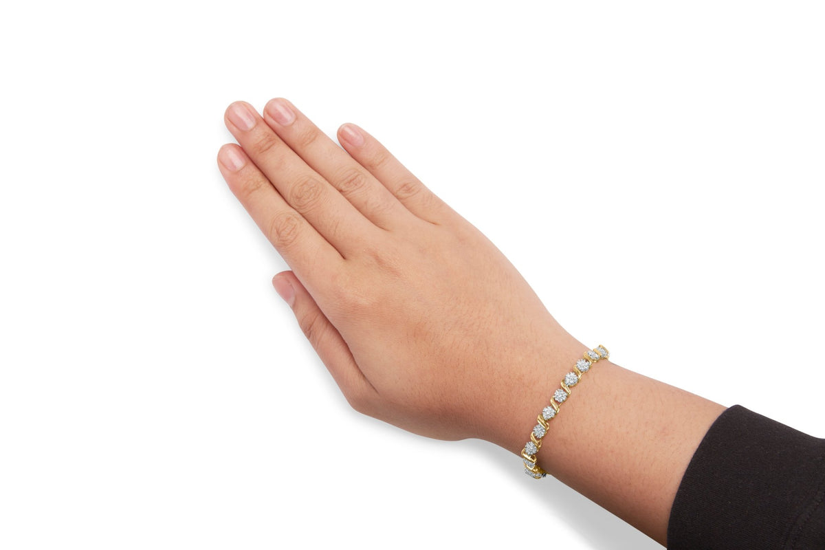 10K Yellow Gold 2.00 Cttw Round Cut Diamond 'S' Cluster Bracelet (J - K Color, I1 - I2 Clarity) - LinkagejewelrydesignLinkagejewelrydesign