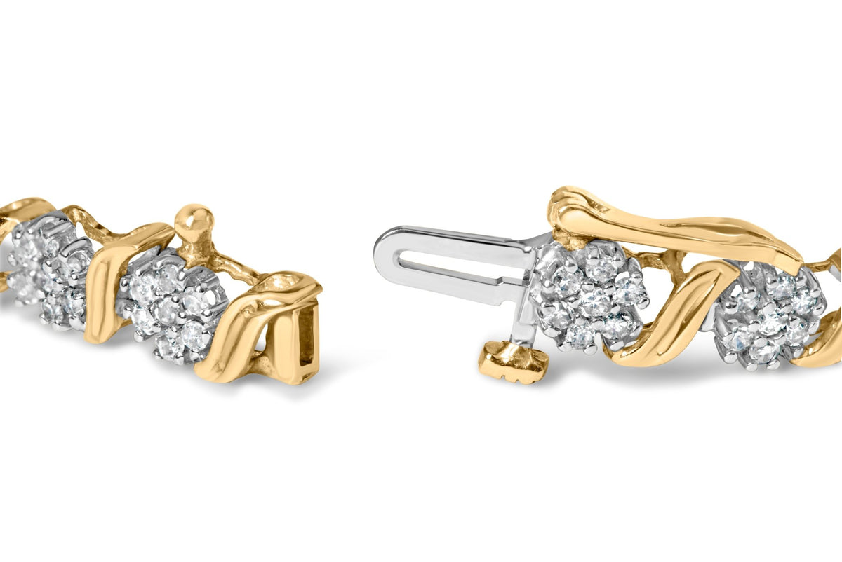 10K Yellow Gold 2.00 Cttw Round Cut Diamond 'S' Cluster Bracelet (J - K Color, I1 - I2 Clarity) - LinkagejewelrydesignLinkagejewelrydesign