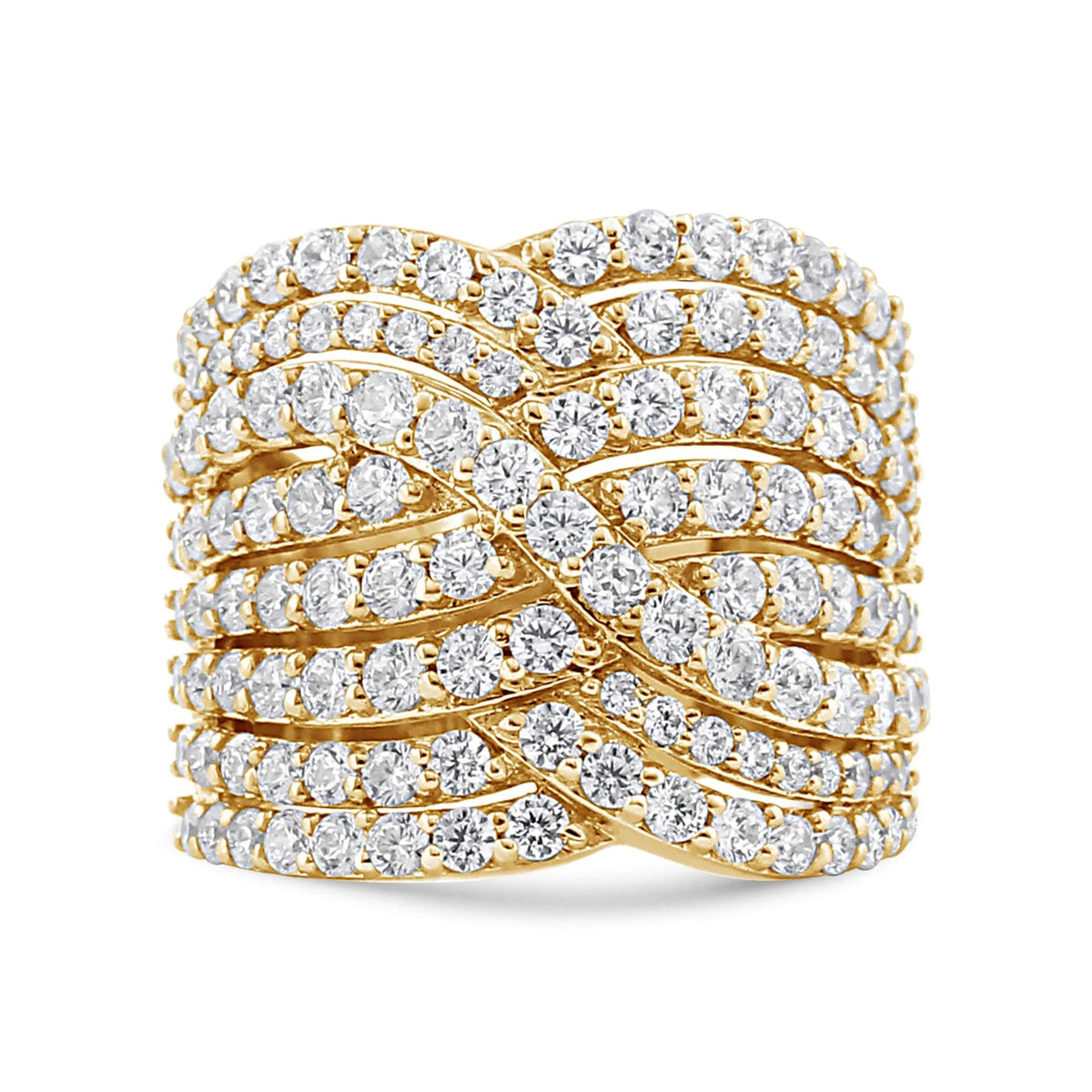 10K Yellow Gold 3.0 Cttw Diamond Eight - Row Bypass Crossover Statement Band Ring (H - I Color, I2 - I3 Clarity) - LinkagejewelrydesignLinkagejewelrydesign