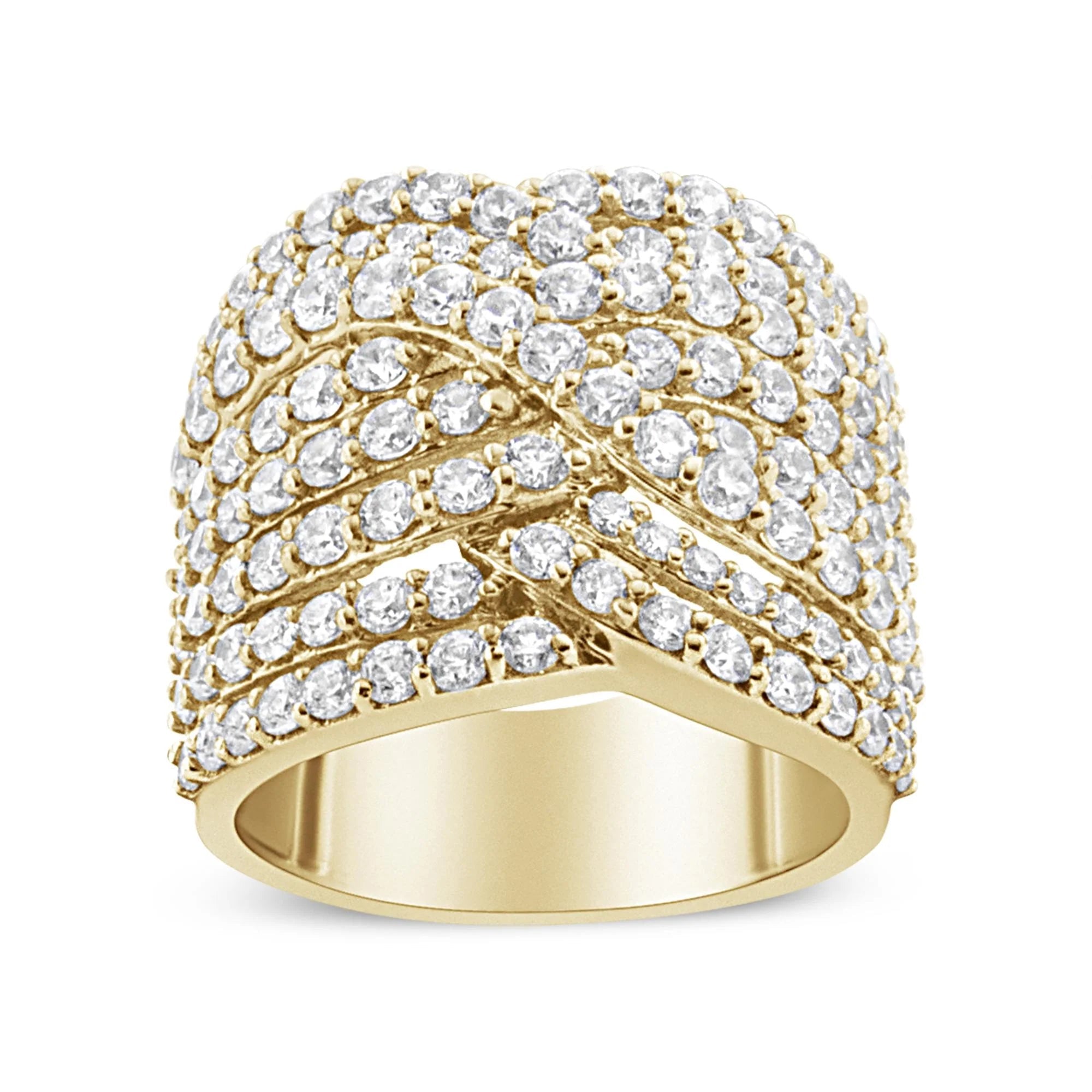 10K Yellow Gold 3.0 Cttw Diamond Eight - Row Bypass Crossover Statement Band Ring (H - I Color, I2 - I3 Clarity) - LinkagejewelrydesignLinkagejewelrydesign
