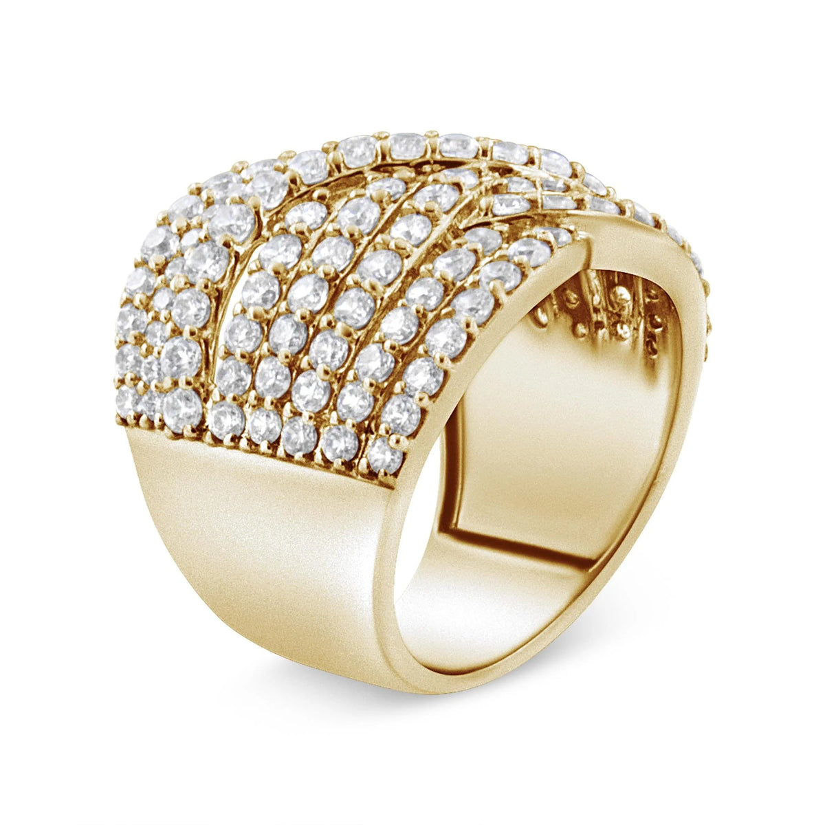 10K Yellow Gold 3.0 Cttw Diamond Eight - Row Bypass Crossover Statement Band Ring (H - I Color, I2 - I3 Clarity) - LinkagejewelrydesignLinkagejewelrydesign