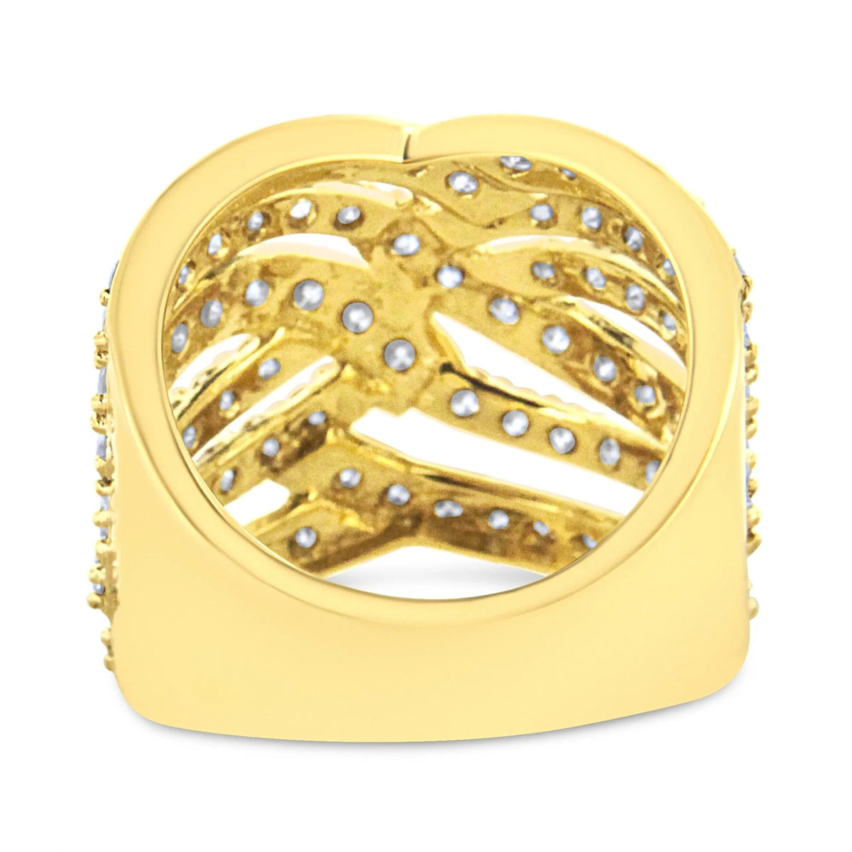 10K Yellow Gold 3.00 Cttw Diamond Multi Row Bypass Wave Cocktail Band Ring (J - K Color, I1 - I2 Clarity) - LinkagejewelrydesignLinkagejewelrydesign