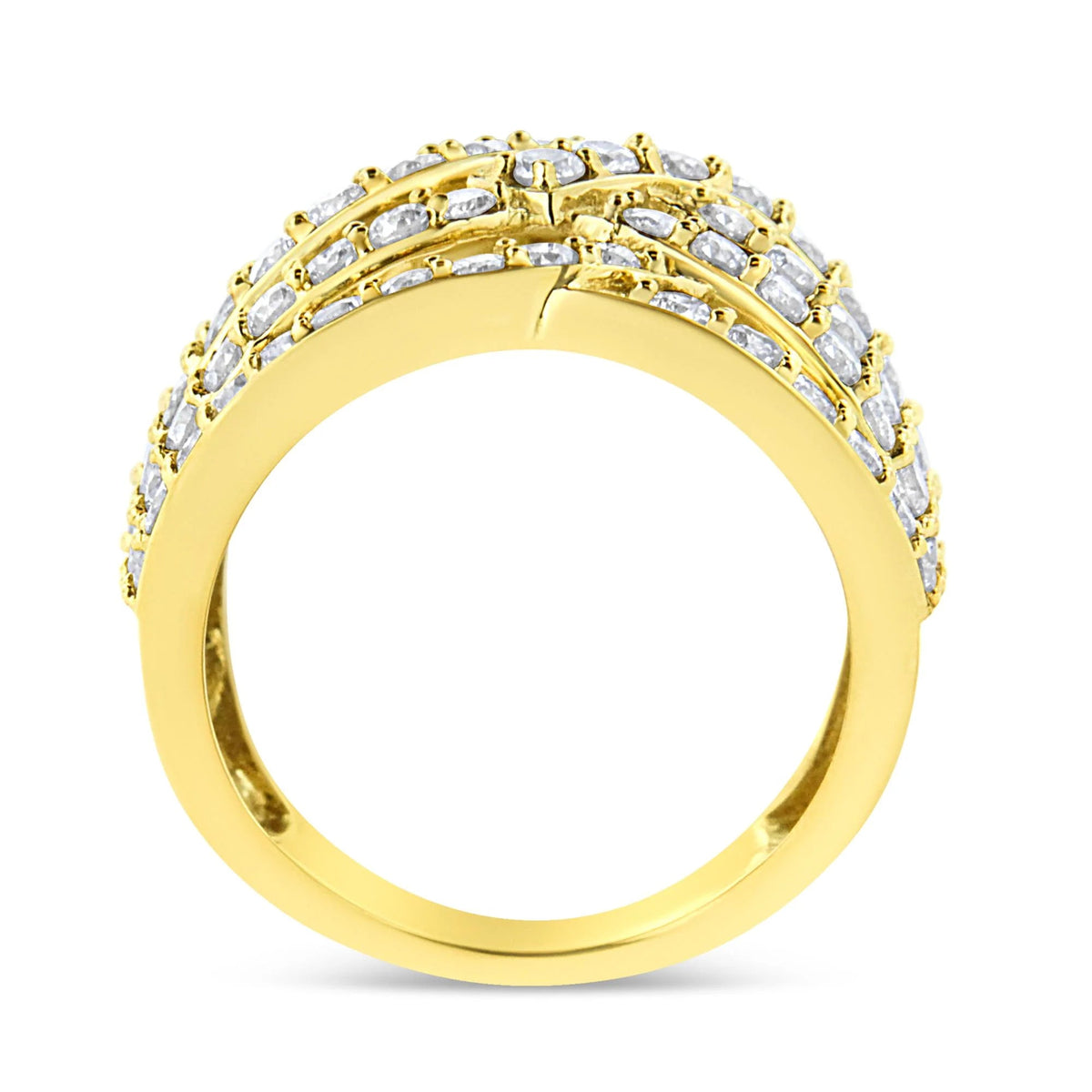 10K Yellow Gold 3.00 Cttw Diamond Multi Row Bypass Wave Cocktail Band Ring (J - K Color, I1 - I2 Clarity) - LinkagejewelrydesignLinkagejewelrydesign
