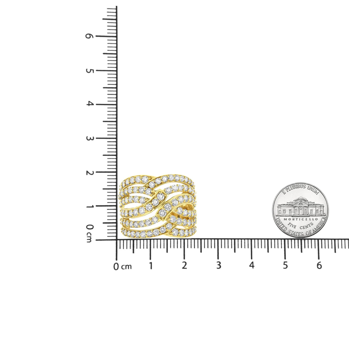 10K Yellow Gold 3.00 Cttw Diamond Multi Row Bypass Wave Cocktail Band Ring (J - K Color, I1 - I2 Clarity) - LinkagejewelrydesignLinkagejewelrydesign