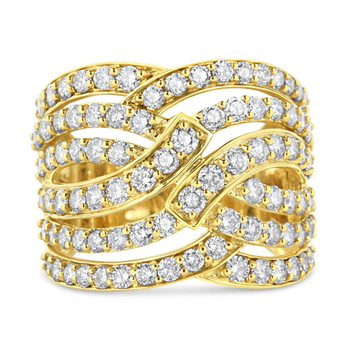 10K Yellow Gold 3.00 Cttw Diamond Multi Row Bypass Wave Cocktail Band Ring (J - K Color, I1 - I2 Clarity) - LinkagejewelrydesignLinkagejewelrydesign