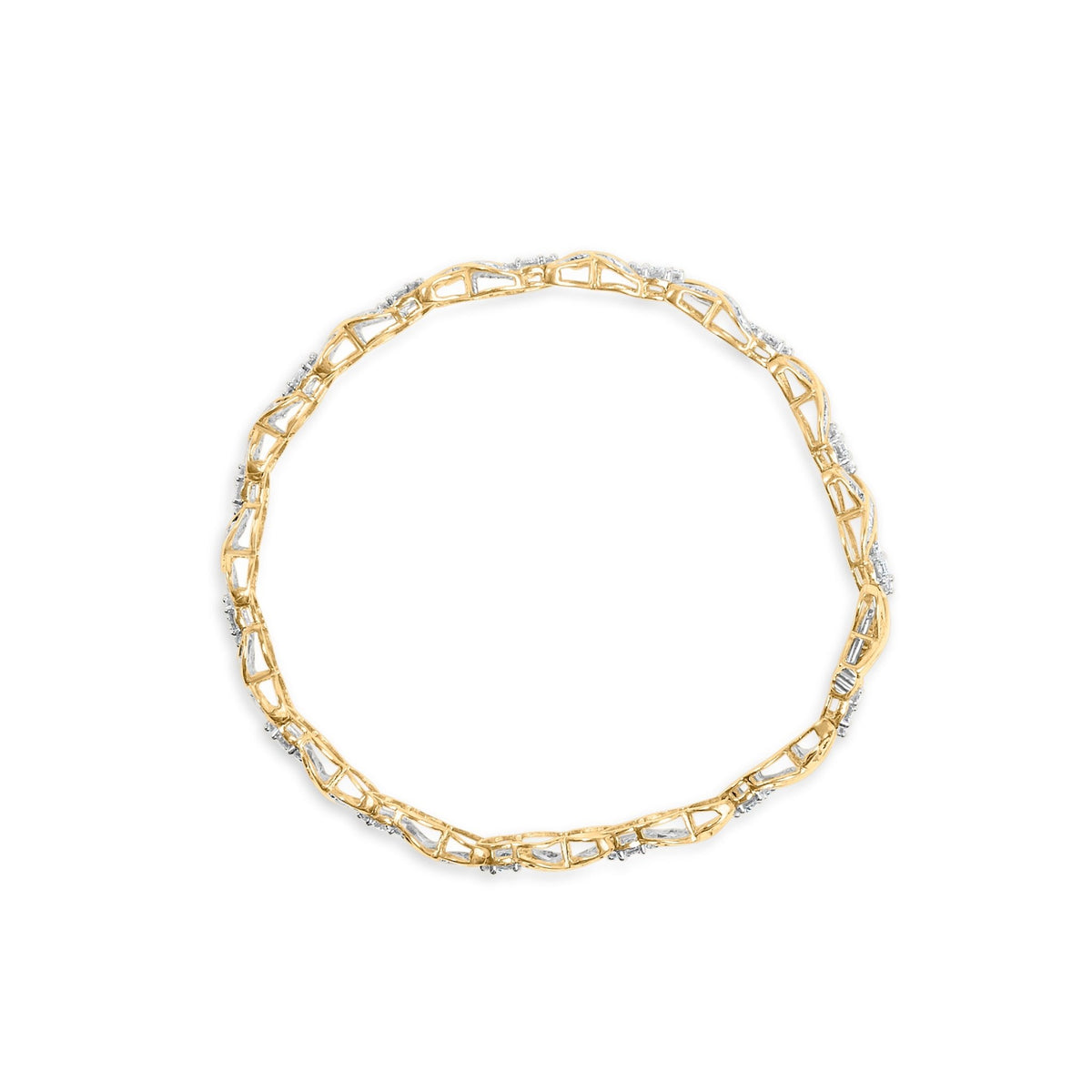 10K Yellow Gold 3.00 Cttw Round - Cut and Baguette - Cut Diamond 'XOXO' Floral Design 7.50" Bracelet (J - K Color, I1 - I2 Clarity) - LinkagejewelrydesignLinkagejewelrydesign