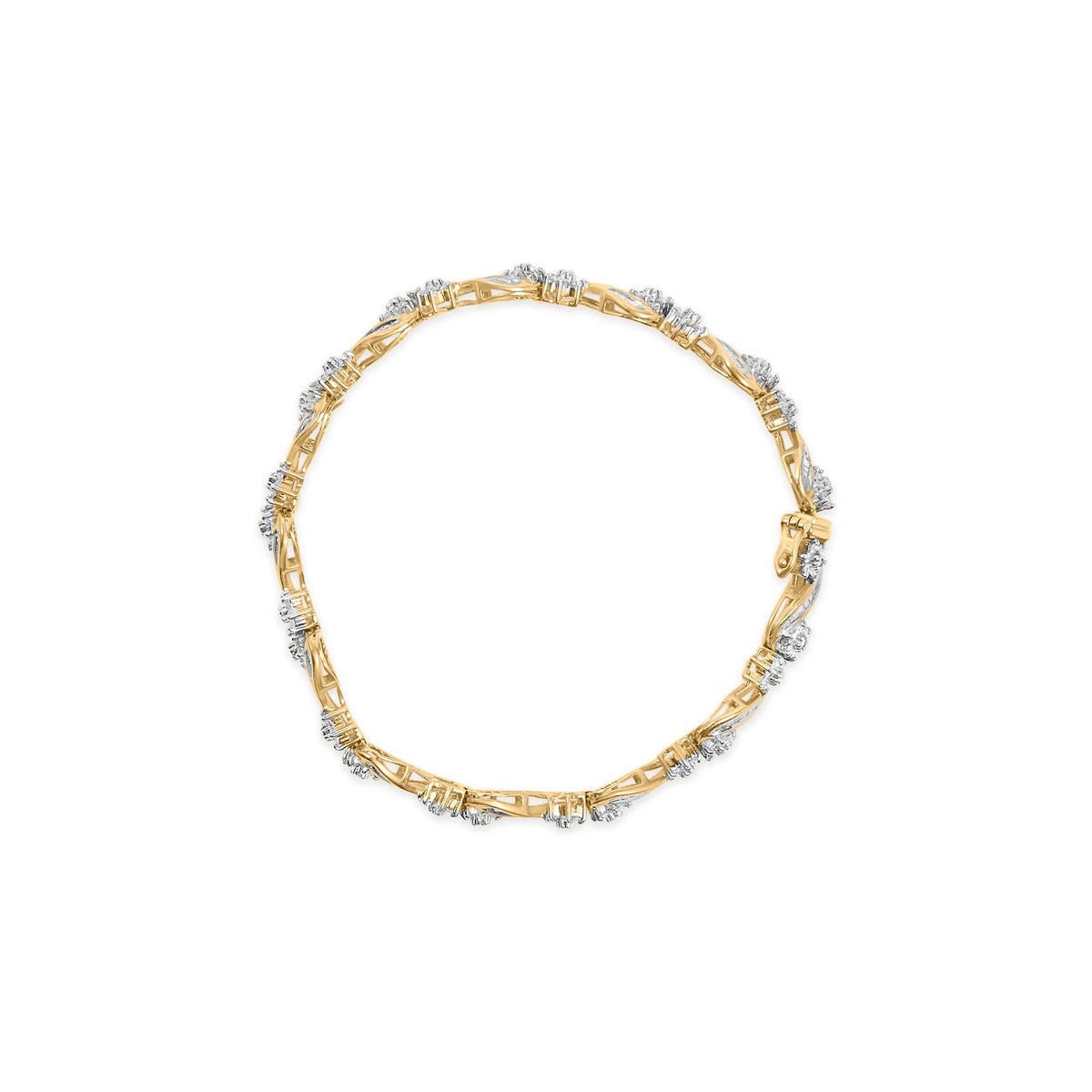 10k Yellow Gold 3.00 Cttw Round - Cut and Baguette - Cut Floral Link 7.25" Bracelet (I - J Color, I1 - I2 Clarity) - LinkagejewelrydesignLinkagejewelrydesign