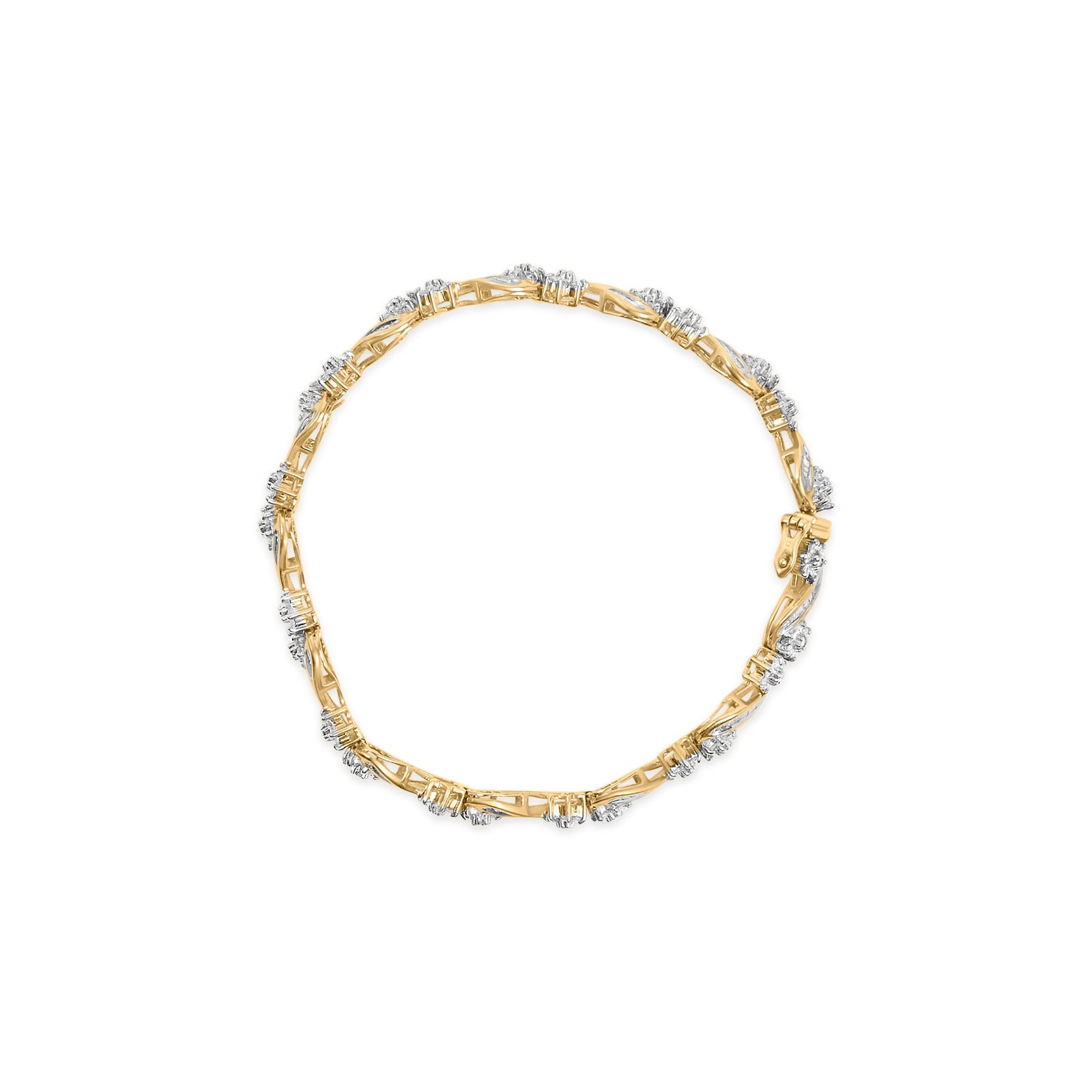 10k Yellow Gold 3.00 Cttw Round - Cut and Baguette - Cut Floral Link 7.25" Bracelet (I - J Color, I1 - I2 Clarity) - LinkagejewelrydesignLinkagejewelrydesign