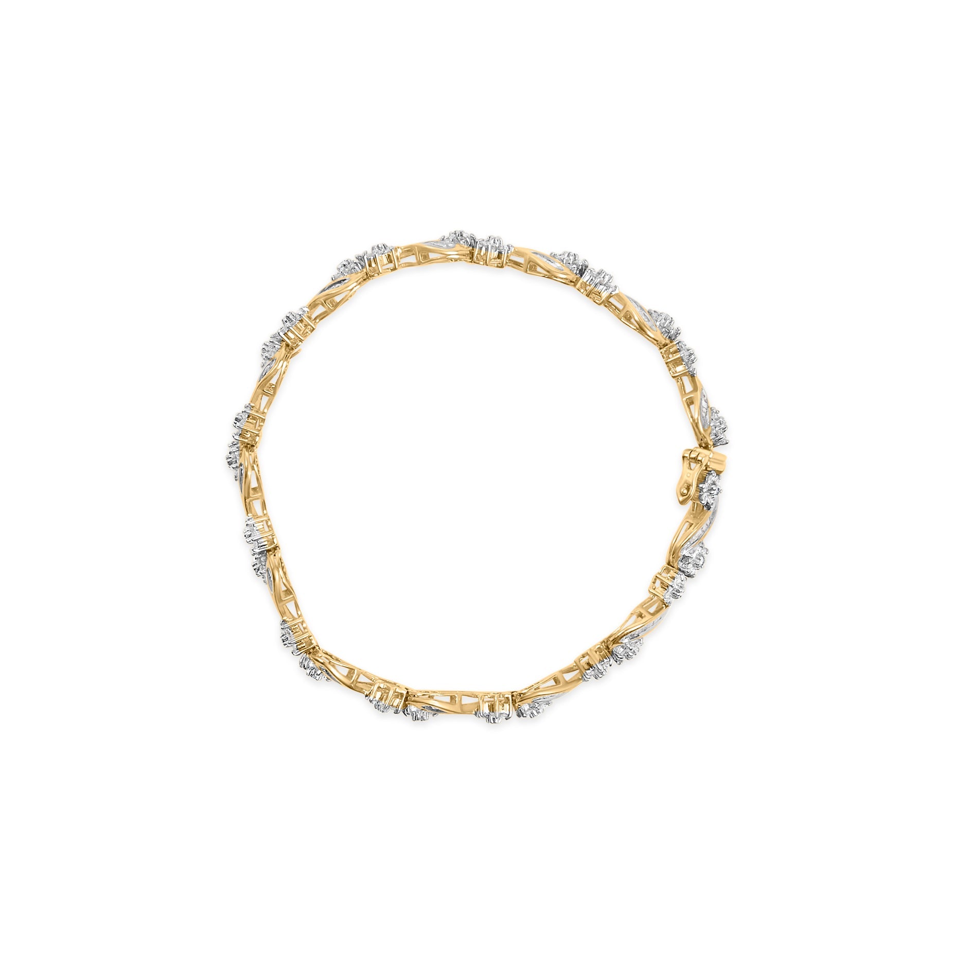 10k Yellow Gold 3.00 Cttw Round - Cut and Baguette - Cut Floral Link 7.25" Bracelet (I - J Color, I1 - I2 Clarity) - LinkagejewelrydesignLinkagejewelrydesign