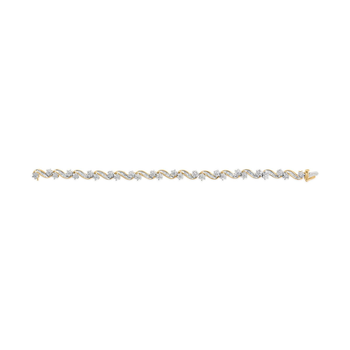 10k Yellow Gold 3.00 Cttw Round - Cut and Baguette - Cut Floral Link 7.25" Bracelet (I - J Color, I1 - I2 Clarity) - LinkagejewelrydesignLinkagejewelrydesign