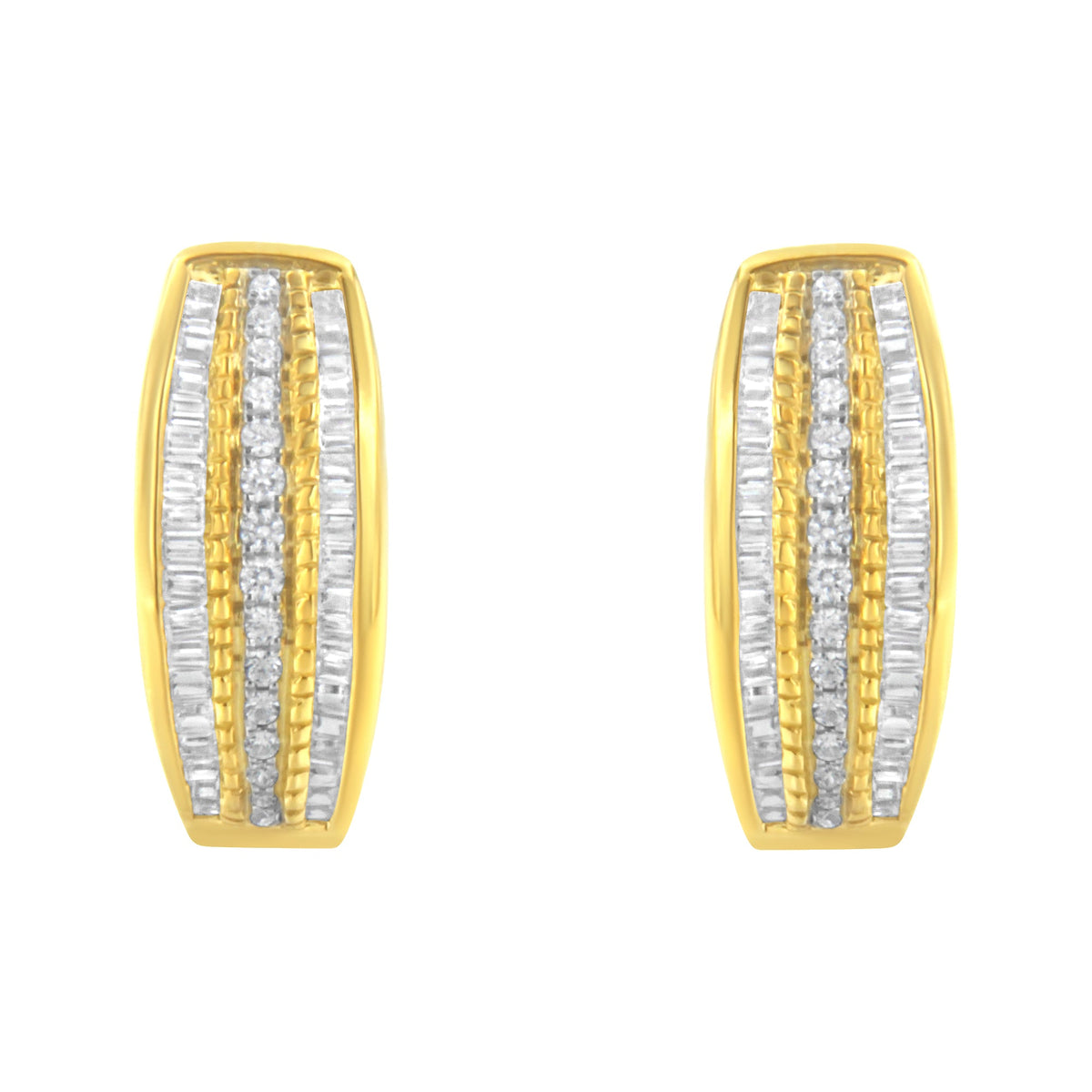 10K Yellow Gold 3/4 Cttw Pave and Channel Set Diamond Triple Row Modern Hoop Earrings (I - J Color, I2 - I3 Clarity) - LinkagejewelrydesignLinkagejewelrydesign