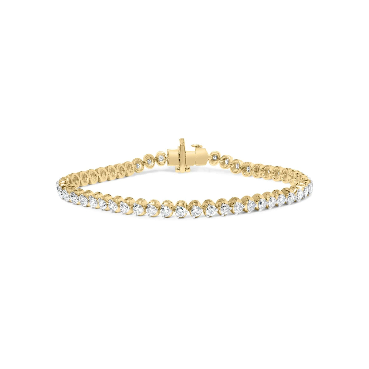10K Yellow Gold 4.0 Cttw 3 - Prong Set Diamond Link Tennis Bracelet (J - K Color, I1 - I2 Clarity) - 7.25&quot; Inches - LinkagejewelrydesignLinkagejewelrydesign