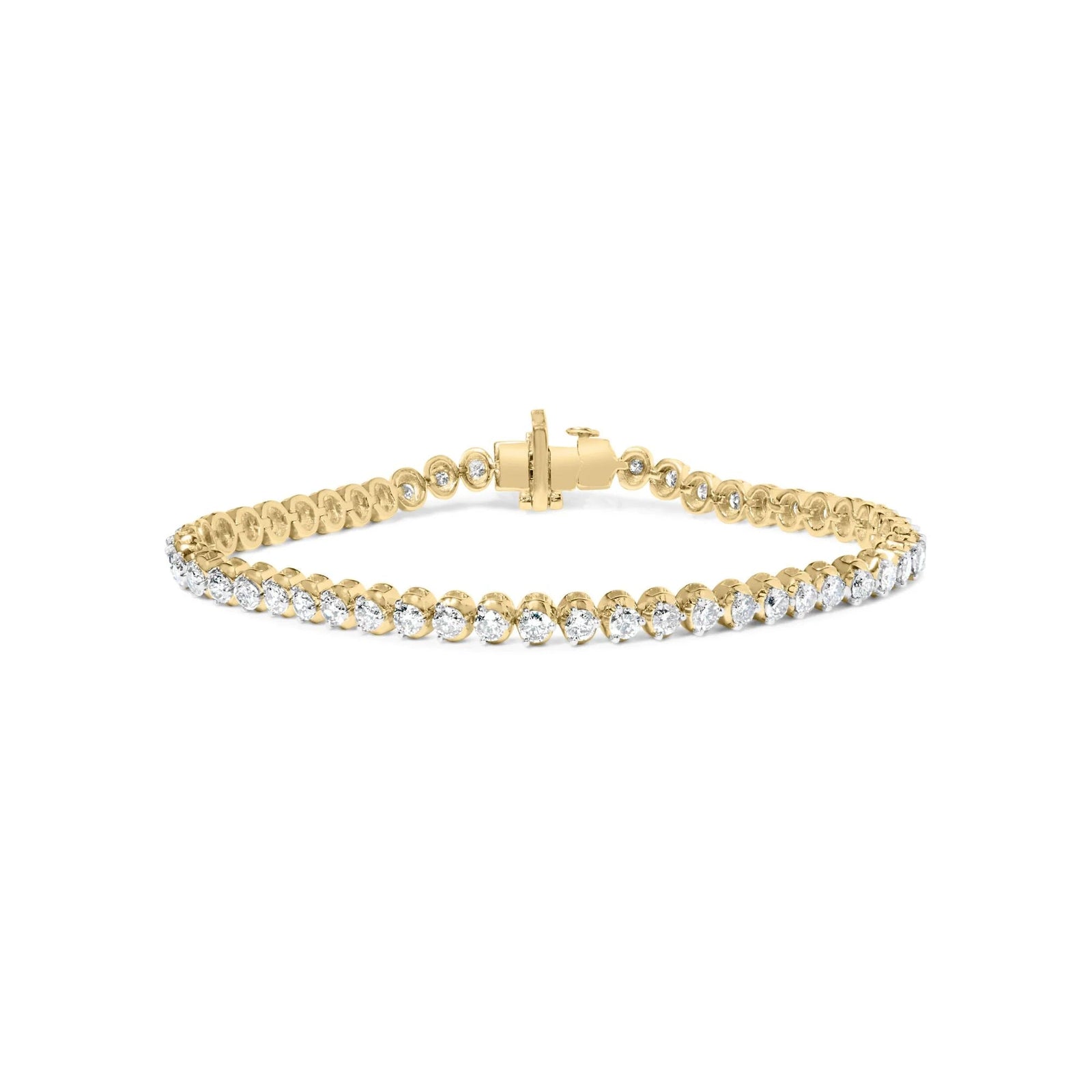 10K Yellow Gold 4.0 Cttw 3 - Prong Set Diamond Link Tennis Bracelet (J - K Color, I1 - I2 Clarity) - 7.25" Inches - LinkagejewelrydesignLinkagejewelrydesign