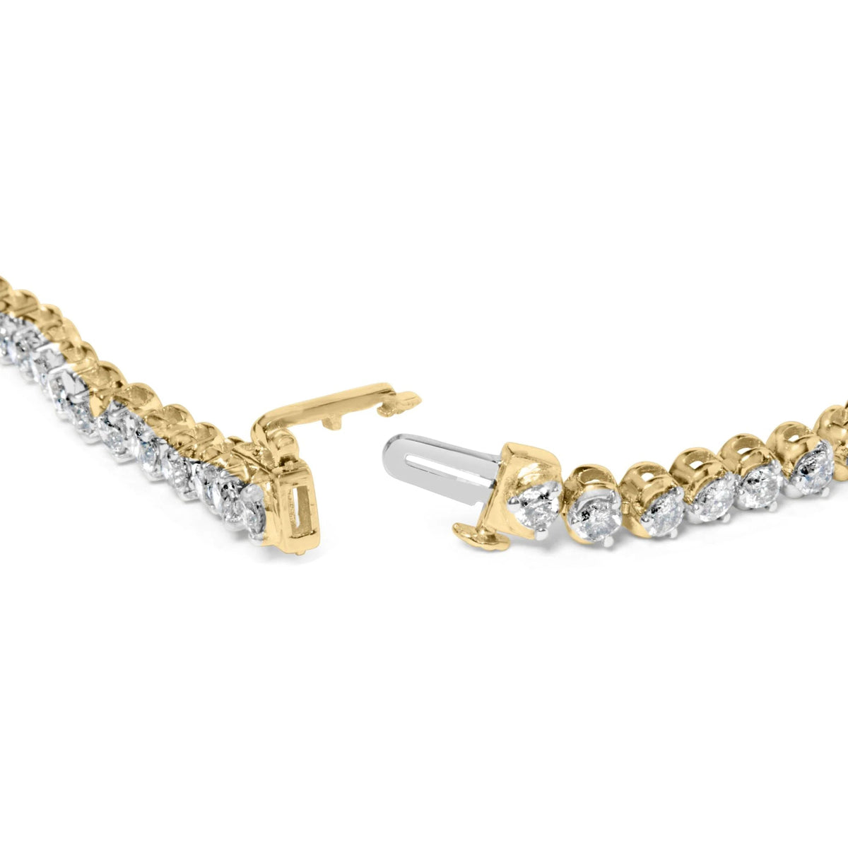 10K Yellow Gold 4.0 Cttw 3 - Prong Set Diamond Link Tennis Bracelet (J - K Color, I1 - I2 Clarity) - 7.25&quot; Inches - LinkagejewelrydesignLinkagejewelrydesign
