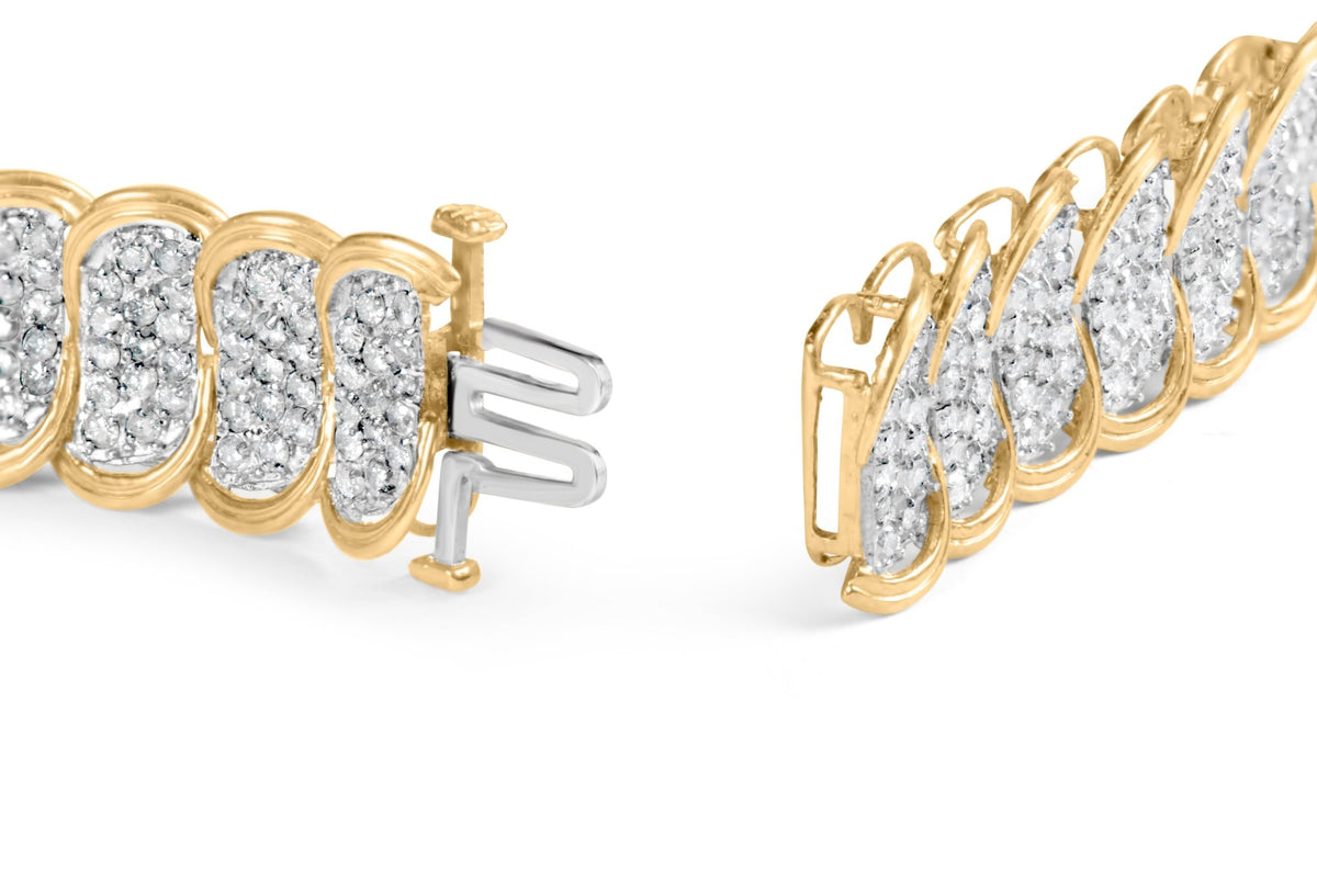 10k Yellow Gold 5.00 Cttw Diamond Oval Banded Link Bracelet (I - J Color, I1 - I2 Clarity) - 7" Inches - LinkagejewelrydesignLinkagejewelrydesign