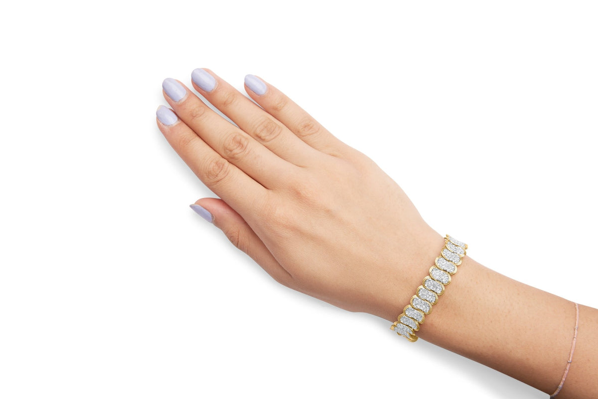 10k Yellow Gold 5.00 Cttw Diamond Oval Banded Link Bracelet (I - J Color, I1 - I2 Clarity) - 7" Inches - LinkagejewelrydesignLinkagejewelrydesign