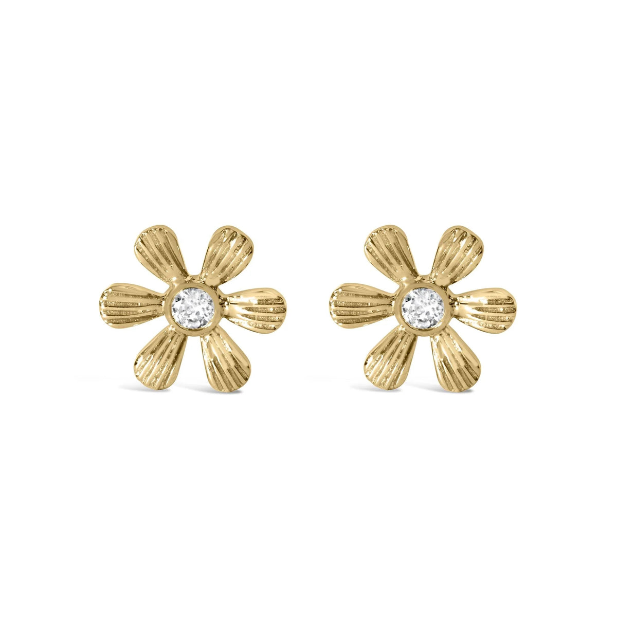 10K Yellow Gold Bezel Set Diamond Accent Hammered Finish Floral Stud Earrings (I - J Color, I1 - I2 Clarity) - LinkagejewelrydesignLinkagejewelrydesign
