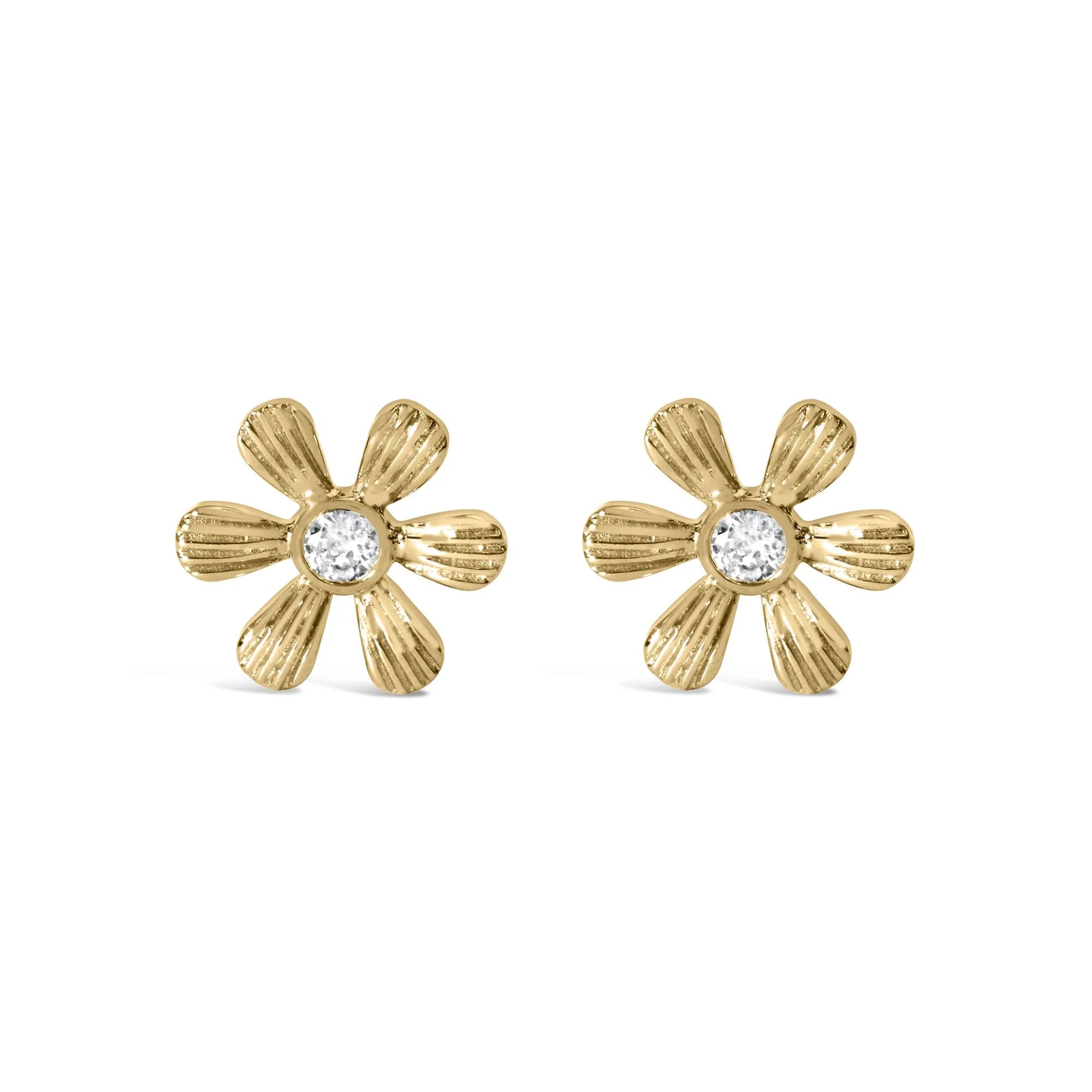 10K Yellow Gold Bezel Set Diamond Accent Hammered Finish Floral Stud Earrings (I - J Color, I1 - I2 Clarity) - LinkagejewelrydesignLinkagejewelrydesign