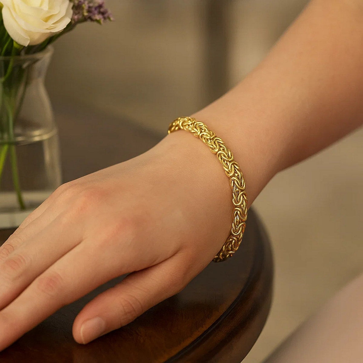 10k Yellow Gold Byzantine Design Chain Bracelet (7.00 mm) - LinkagejewelrydesignLinkagejewelrydesign