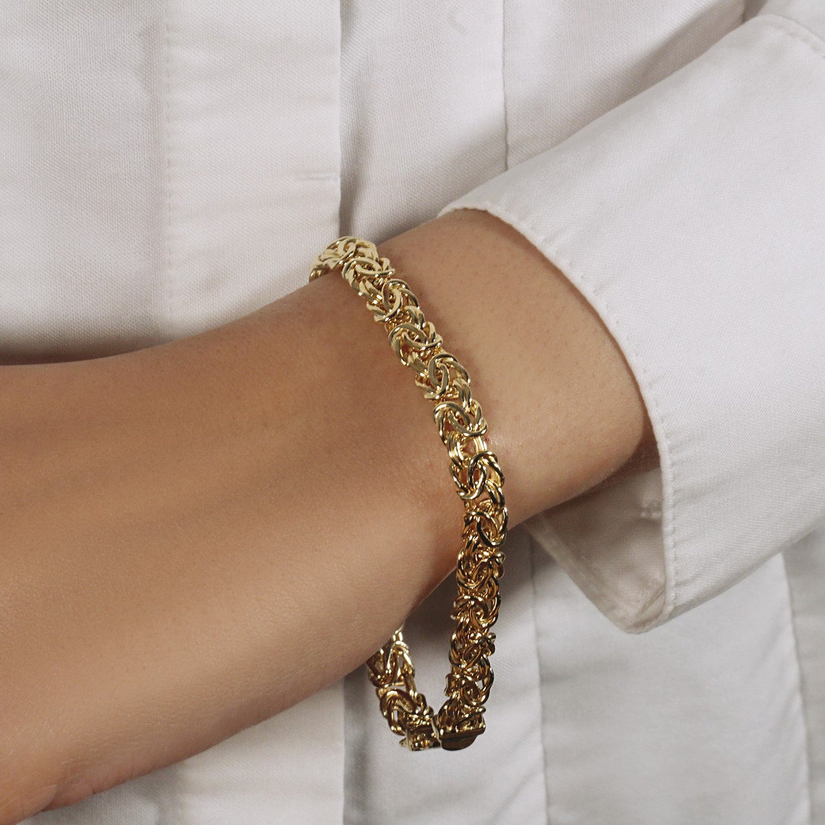 10k Yellow Gold Byzantine Design Chain Bracelet (7.00 mm) - LinkagejewelrydesignLinkagejewelrydesign