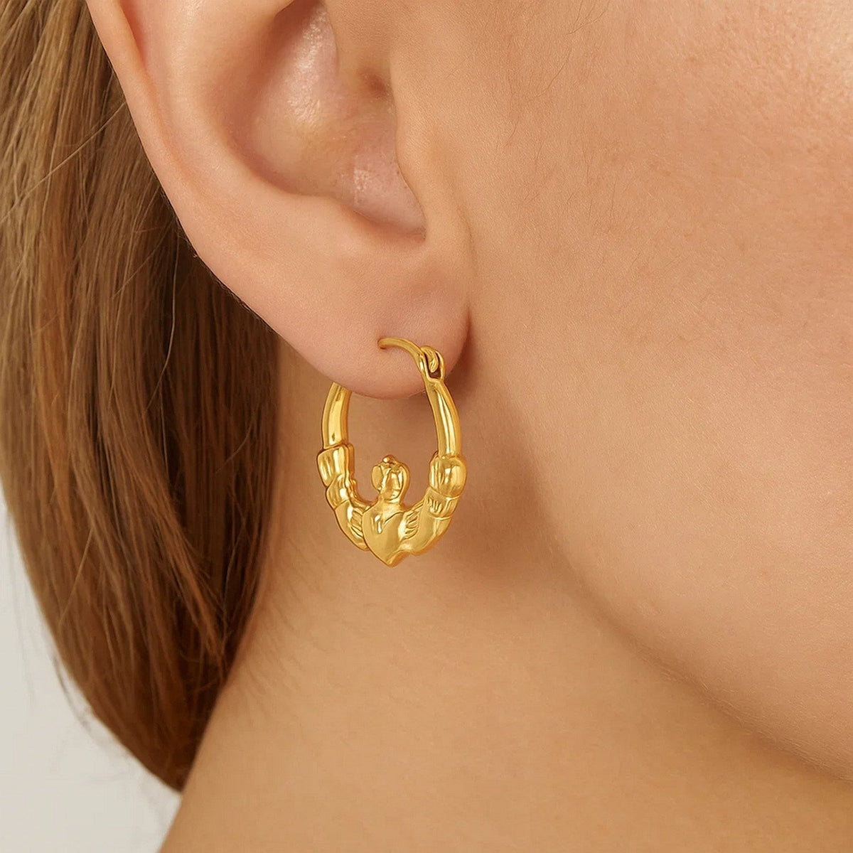 10k Yellow Gold Claddagh Hoop Earrings - LinkagejewelrydesignLinkagejewelrydesign