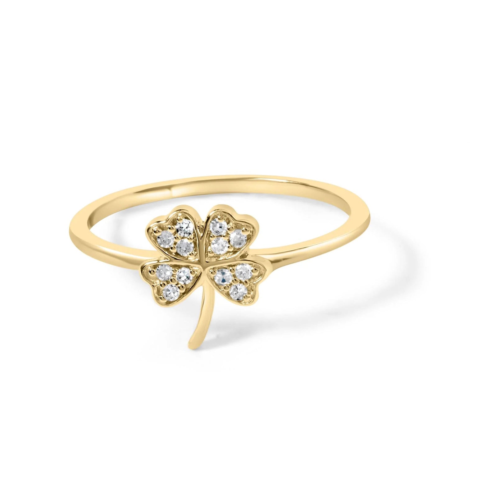 10K Yellow Gold Diamond Accent 4 Leaf Clover Ring (H - I Color, I1 - I2 Clarity) - LinkagejewelrydesignLinkagejewelrydesign